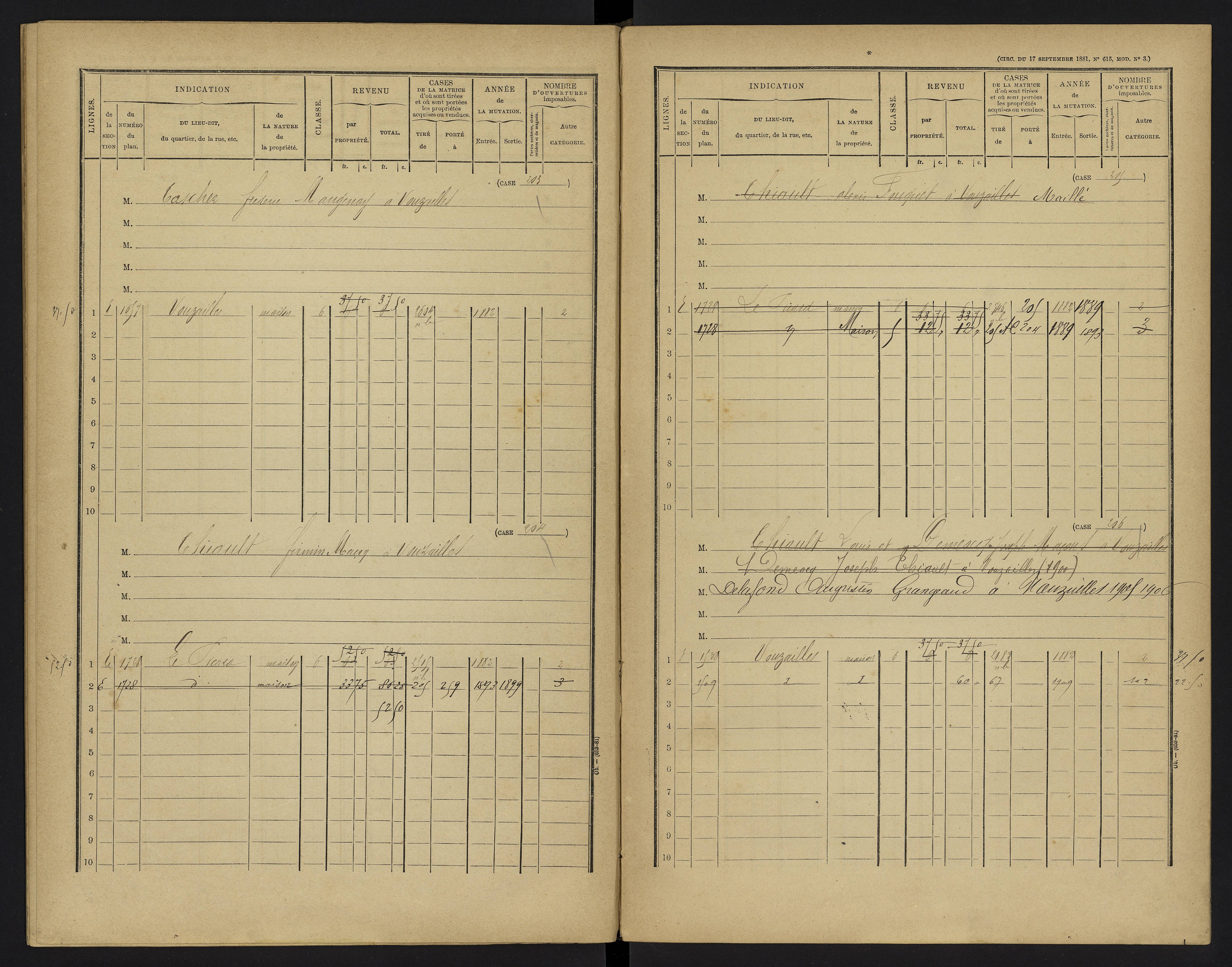 Vouzailles - FRAD086_cadastre Cases 1-279. 
