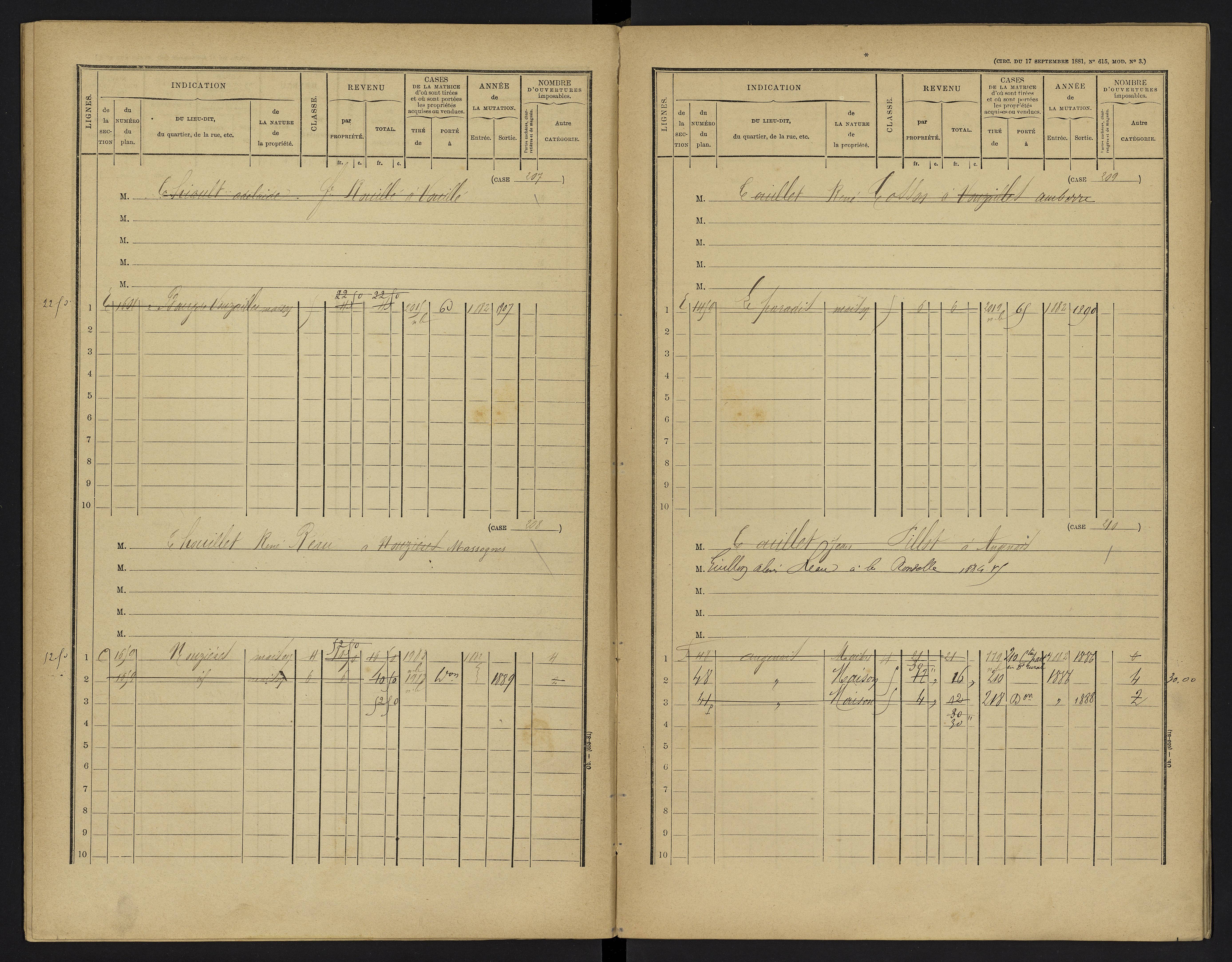 Vouzailles - FRAD086_cadastre Cases 1-279. 