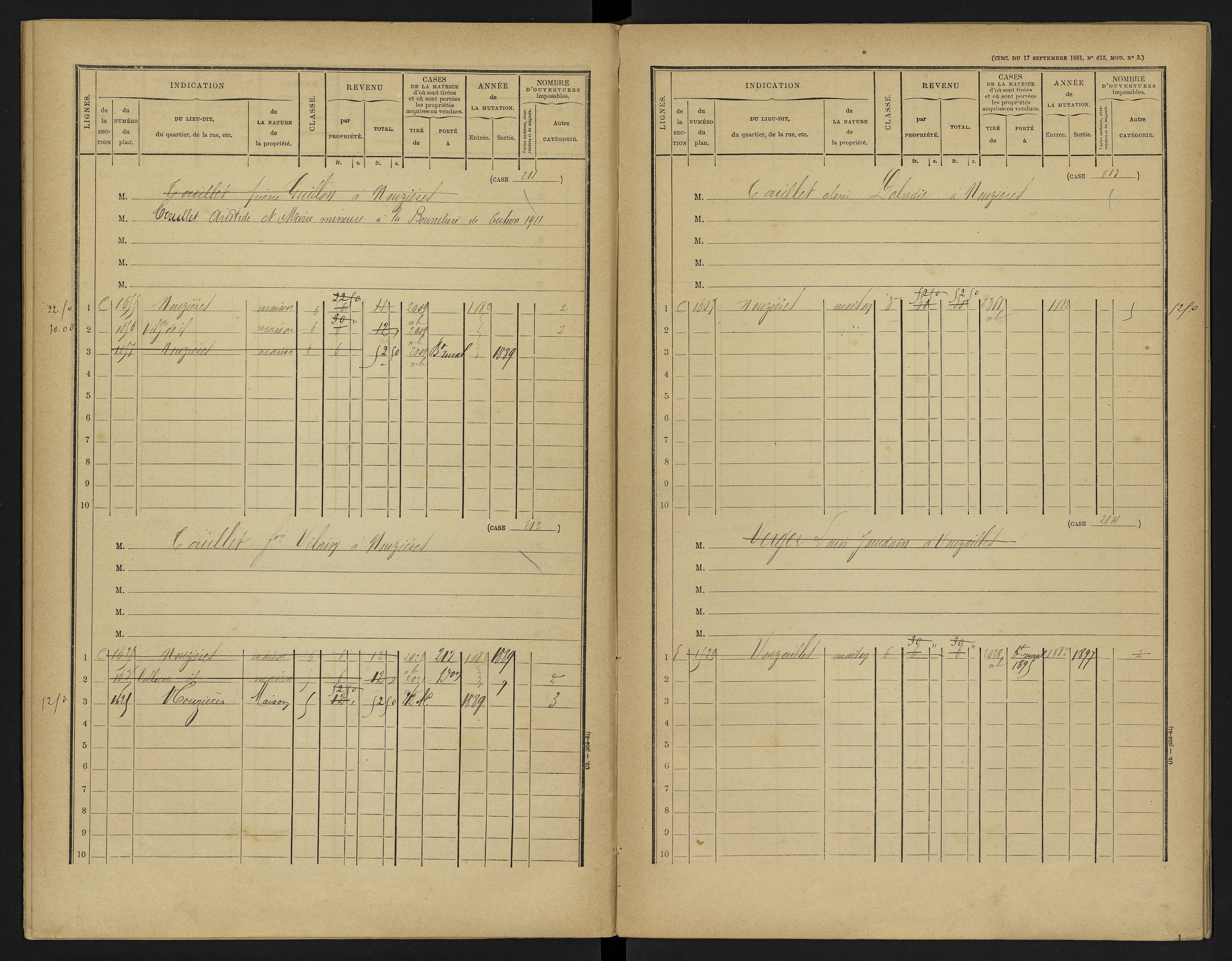 Vouzailles - FRAD086_cadastre Cases 1-279. 