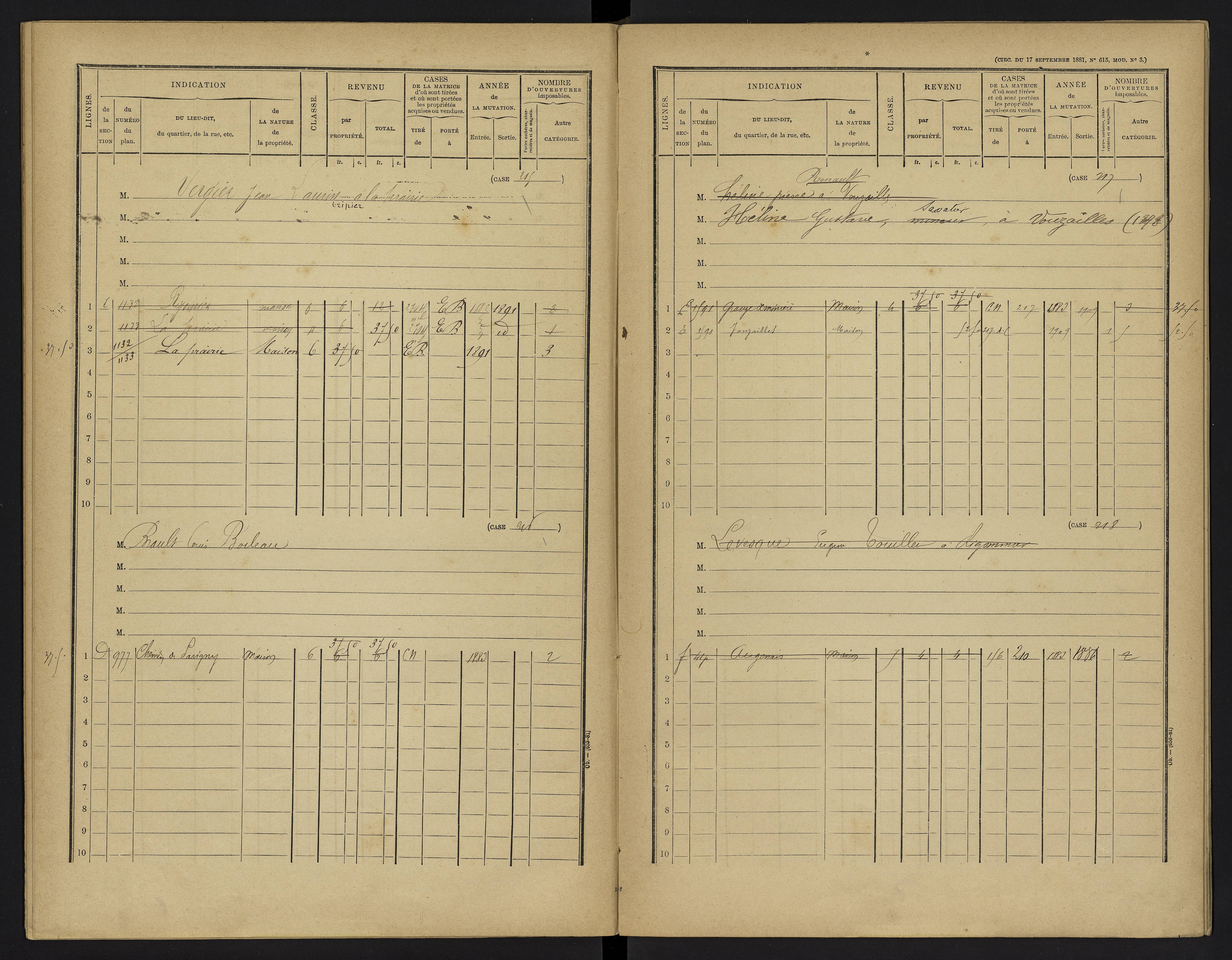 Vouzailles - FRAD086_cadastre Cases 1-279. 