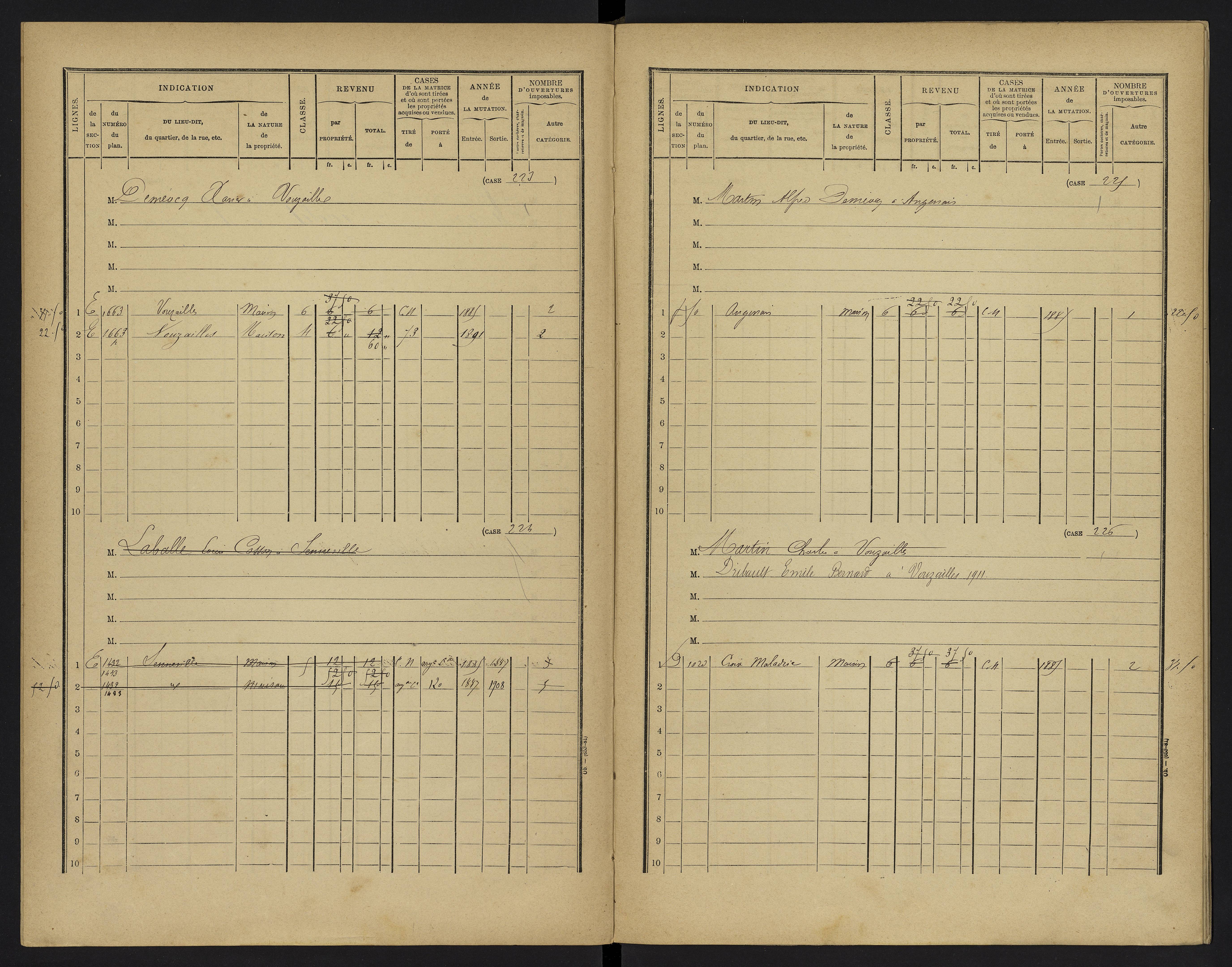 Vouzailles - FRAD086_cadastre Cases 1-279. 