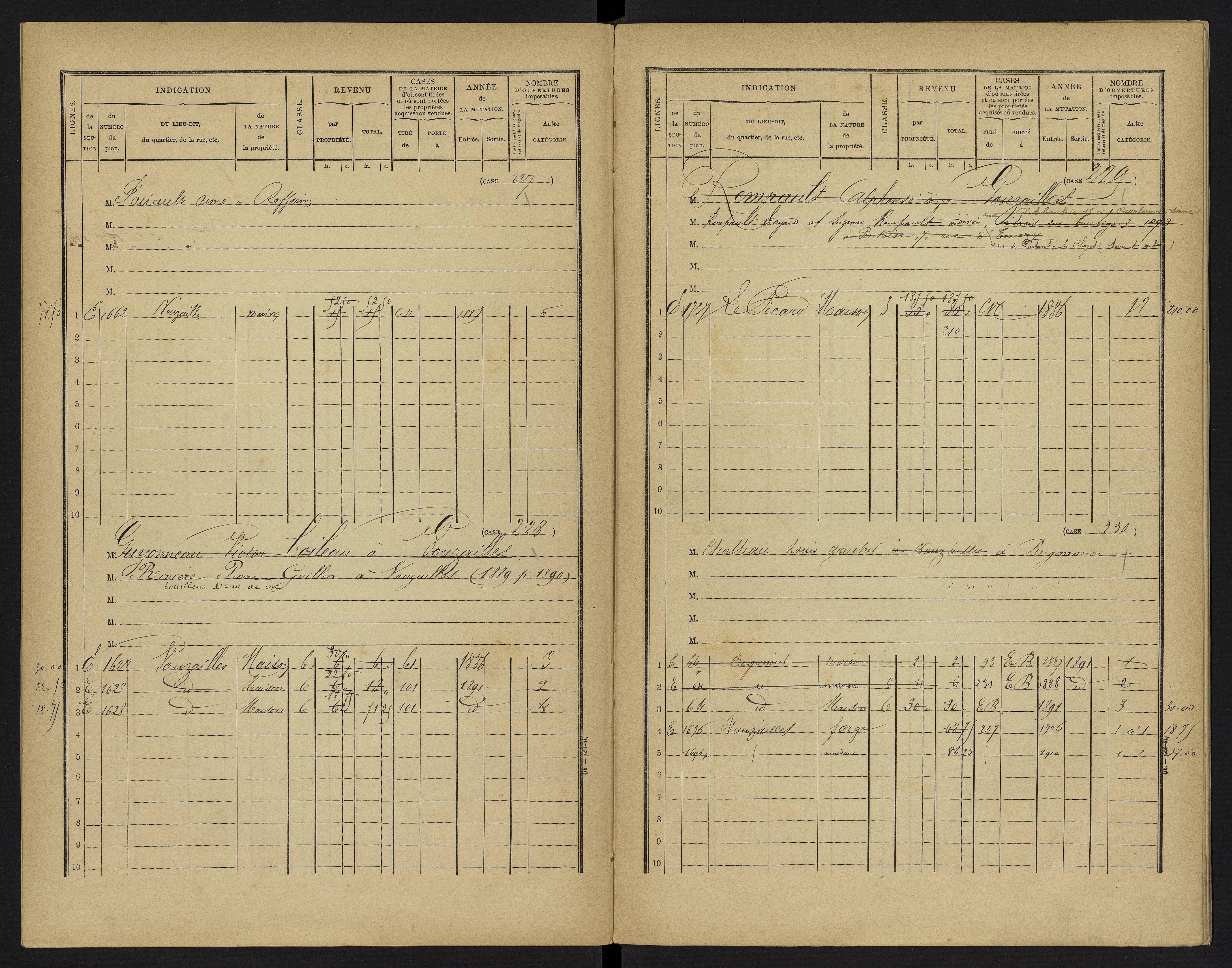 Vouzailles - FRAD086_cadastre Cases 1-279. 