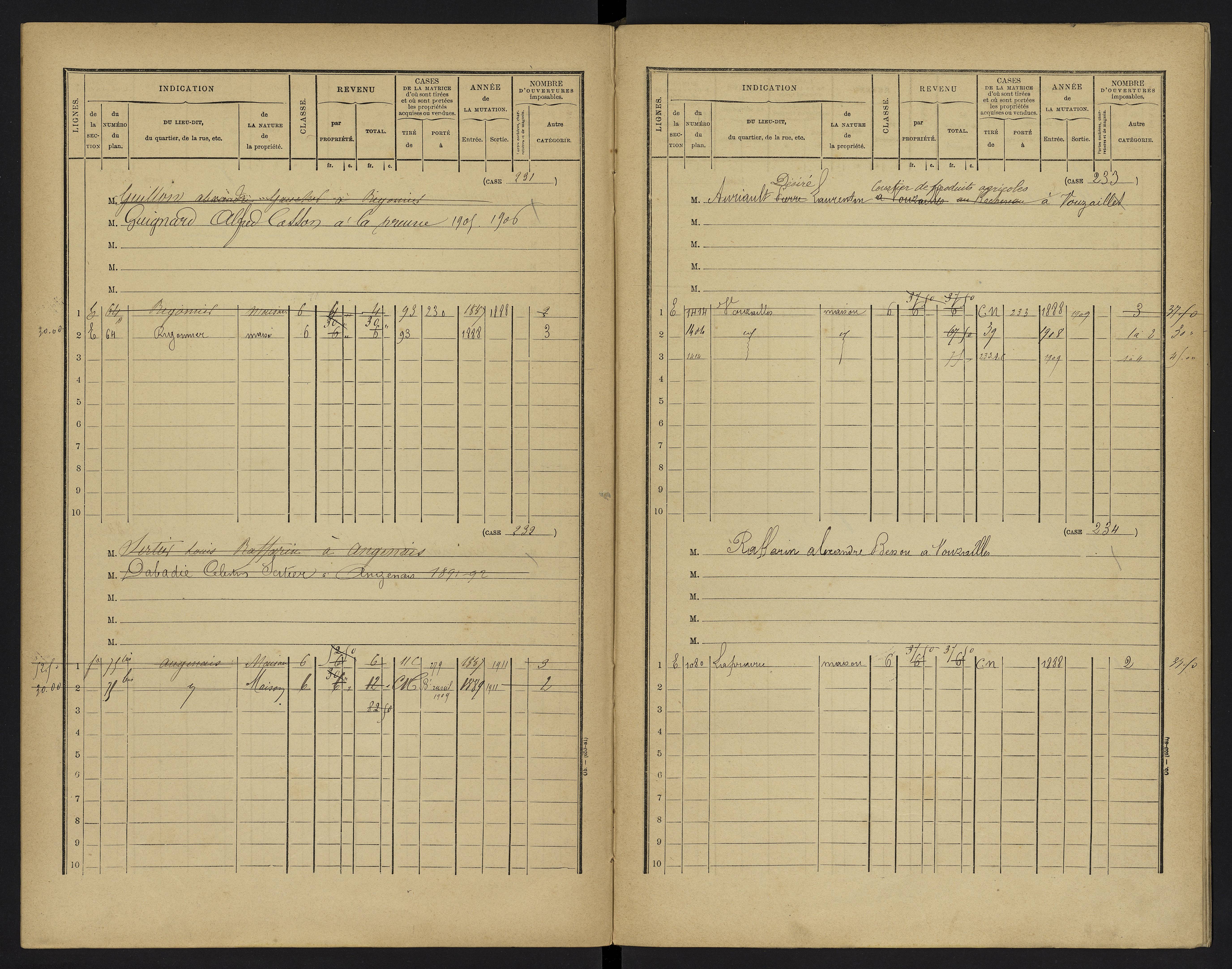 Vouzailles - FRAD086_cadastre Cases 1-279. 