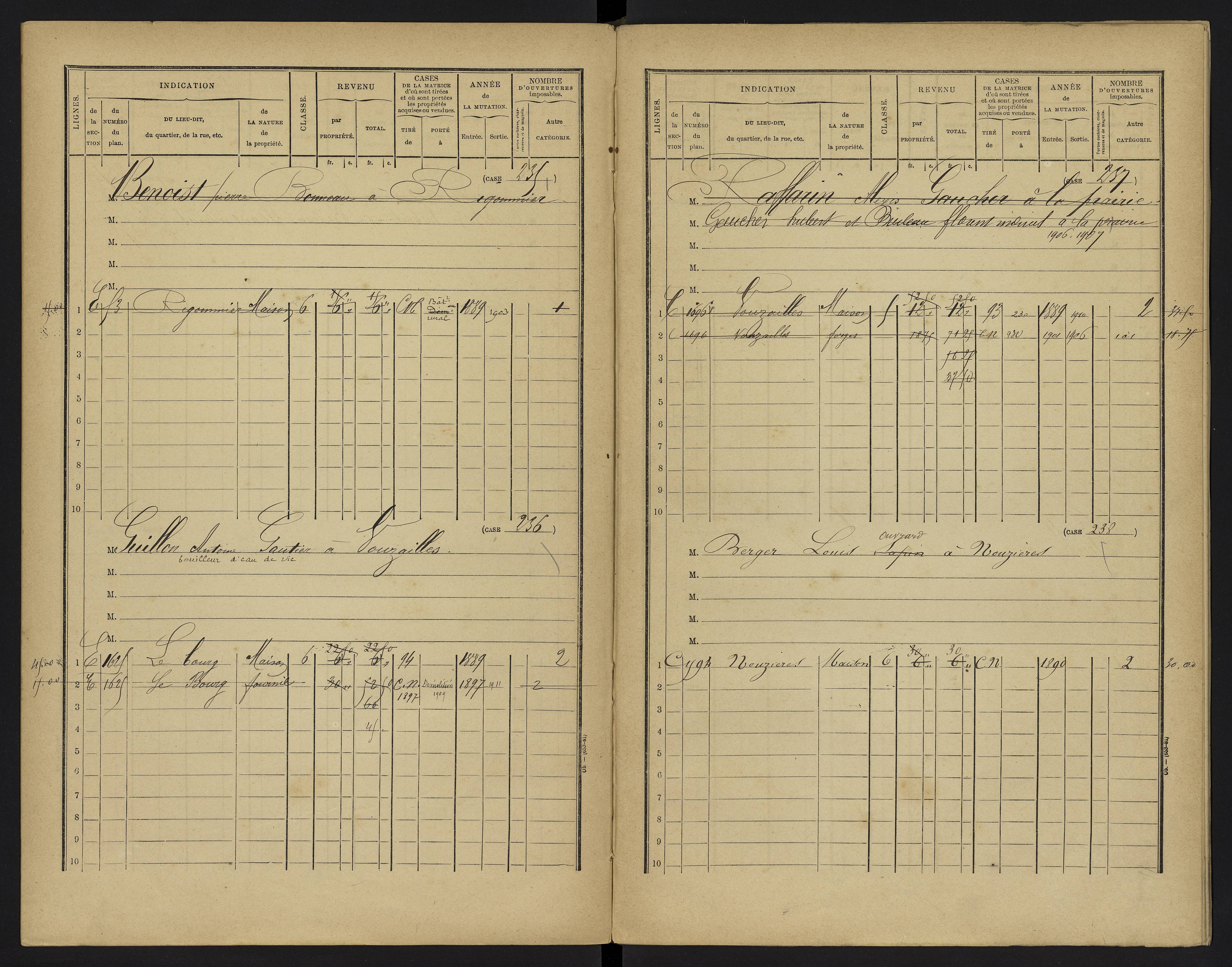 Vouzailles - FRAD086_cadastre Cases 1-279. 