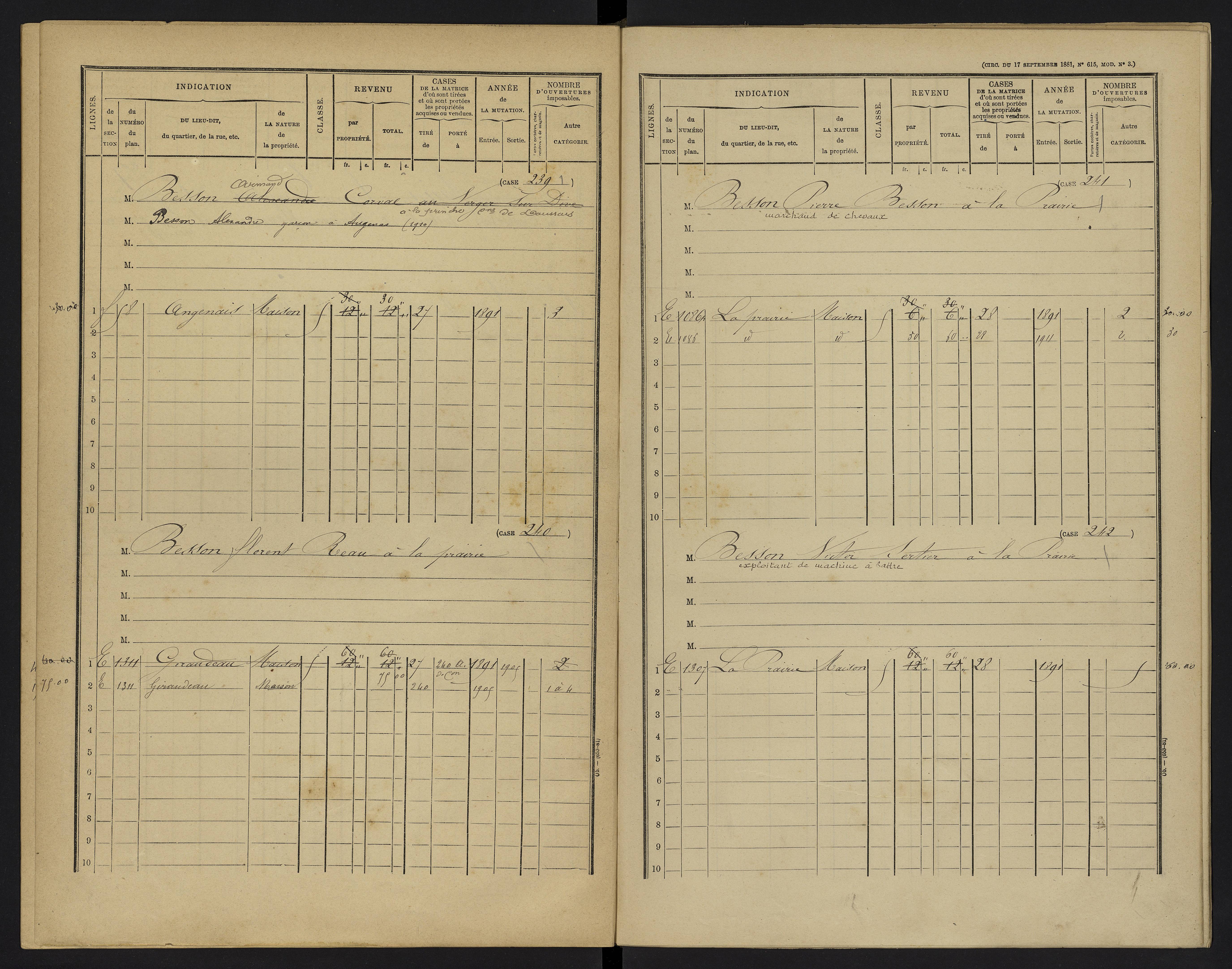Vouzailles - FRAD086_cadastre Cases 1-279. 