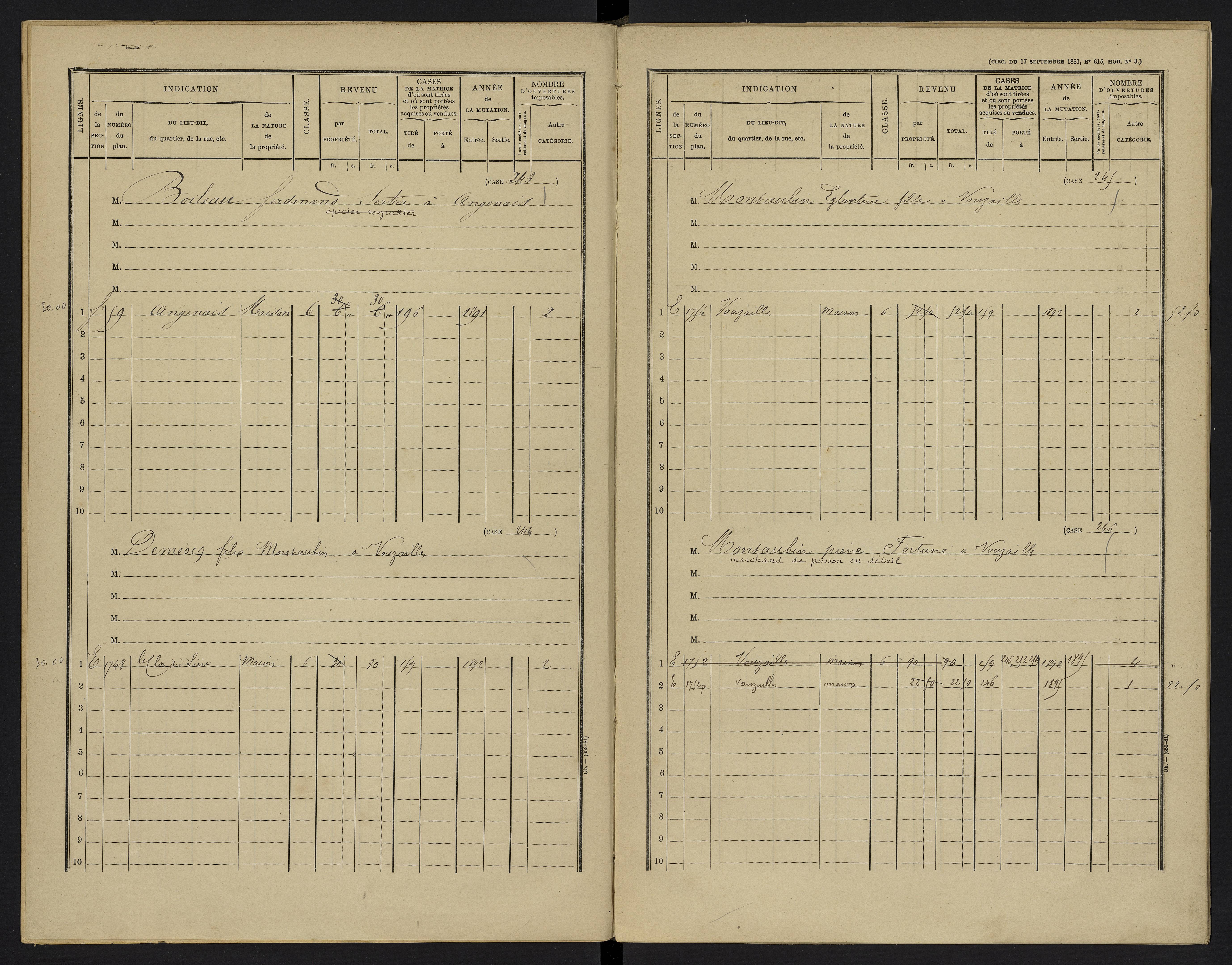Vouzailles - FRAD086_cadastre Cases 1-279. 