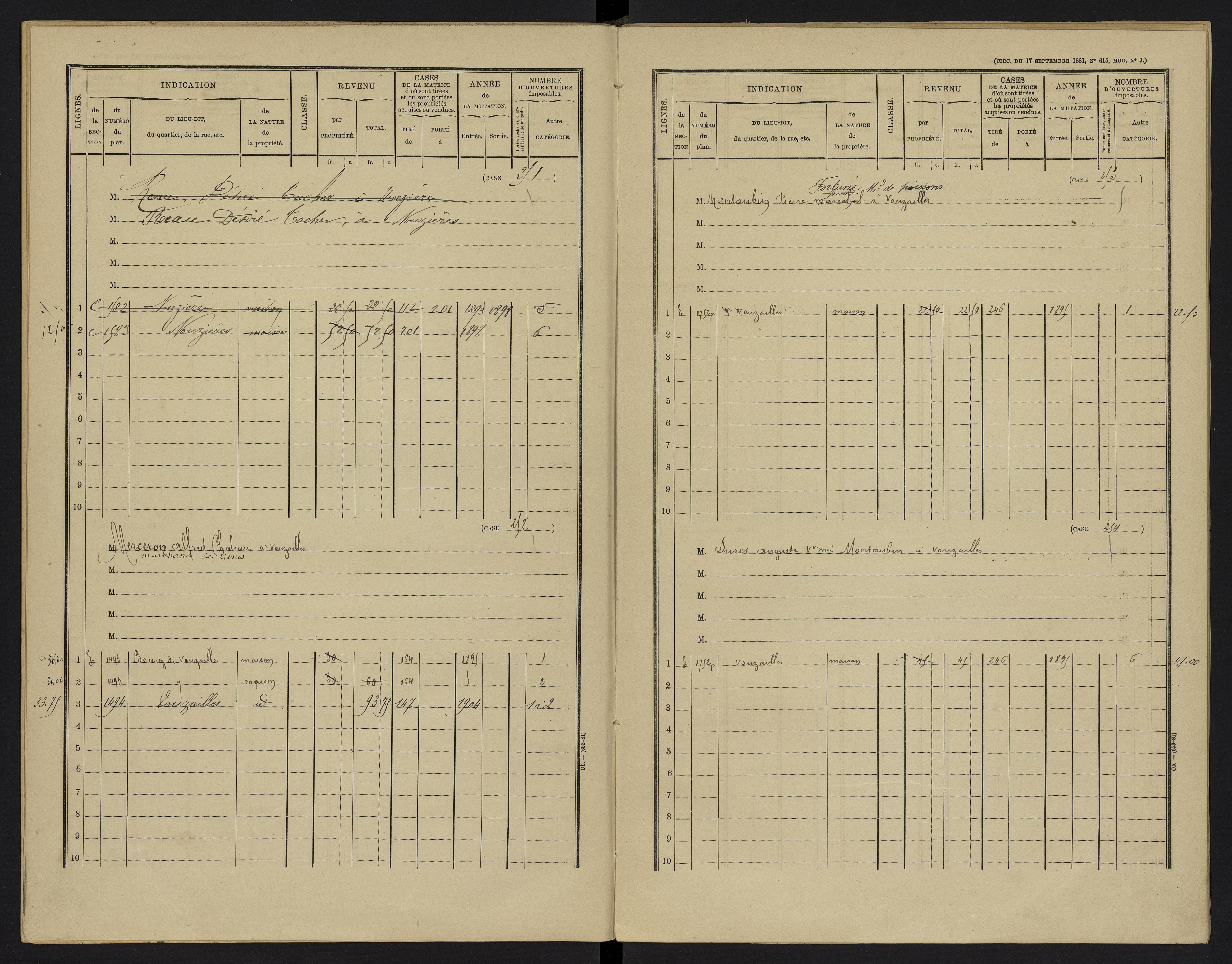 Vouzailles - FRAD086_cadastre Cases 1-279. 