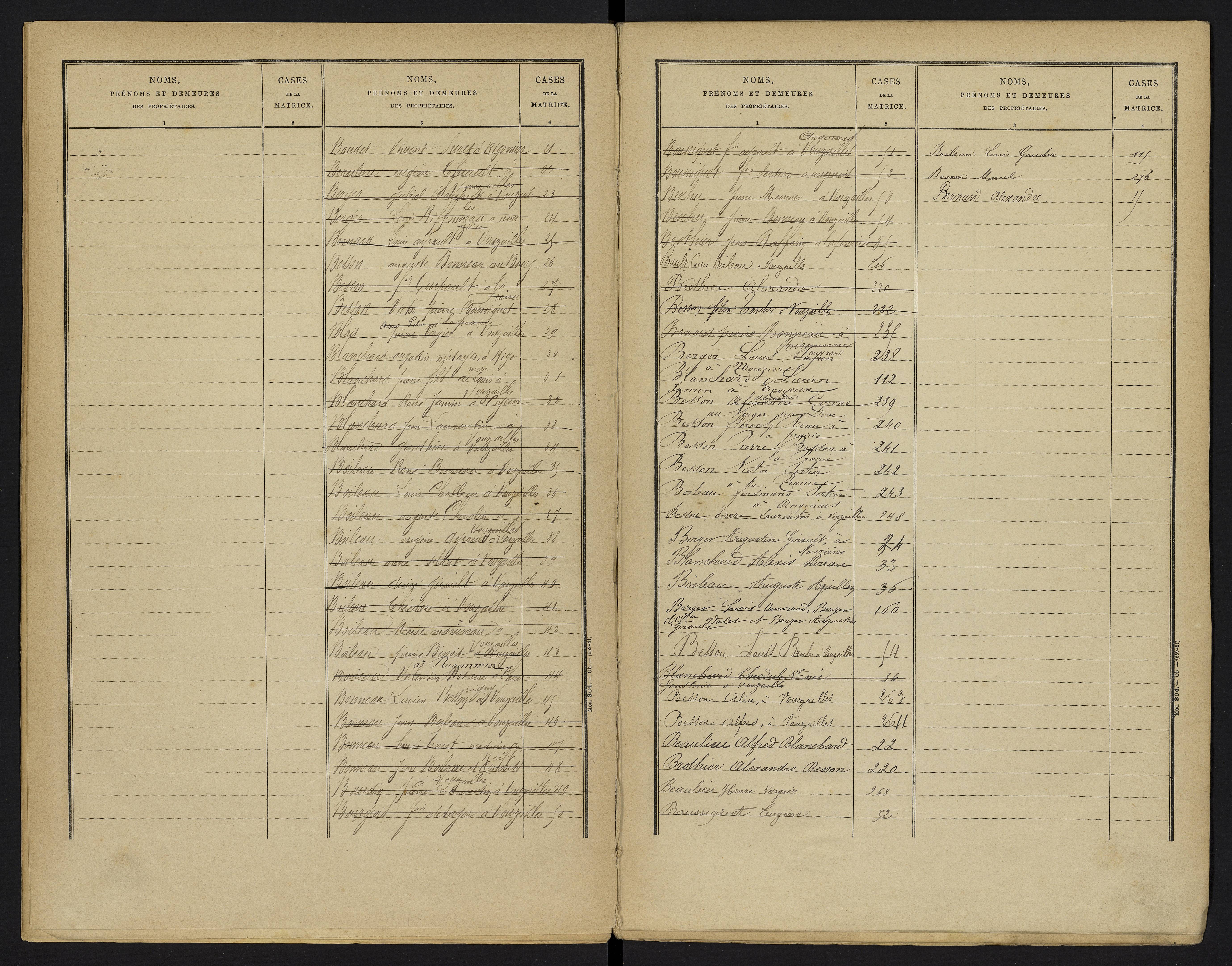 Vouzailles - FRAD086_cadastre Cases 1-279. 