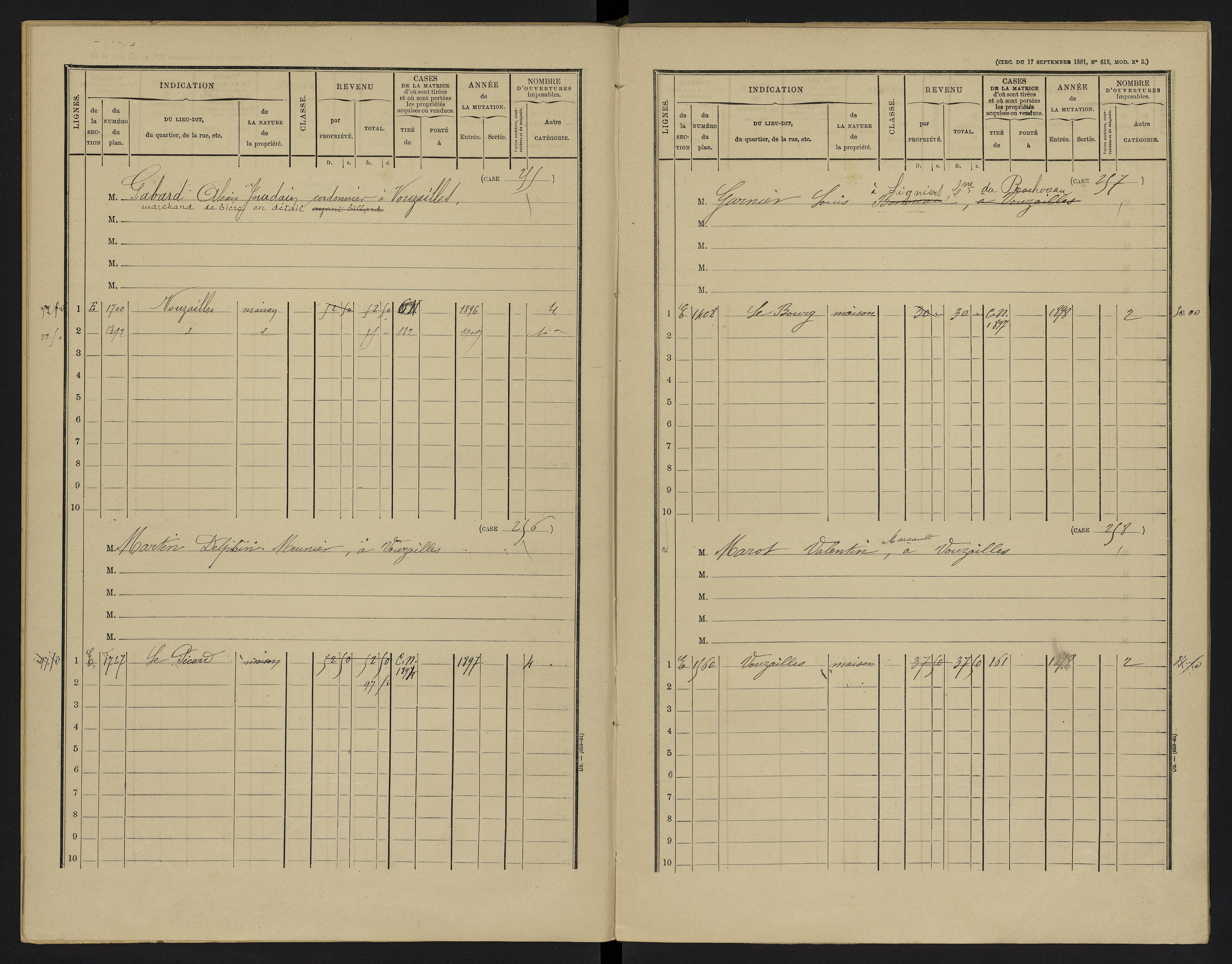 Vouzailles - FRAD086_cadastre Cases 1-279. 