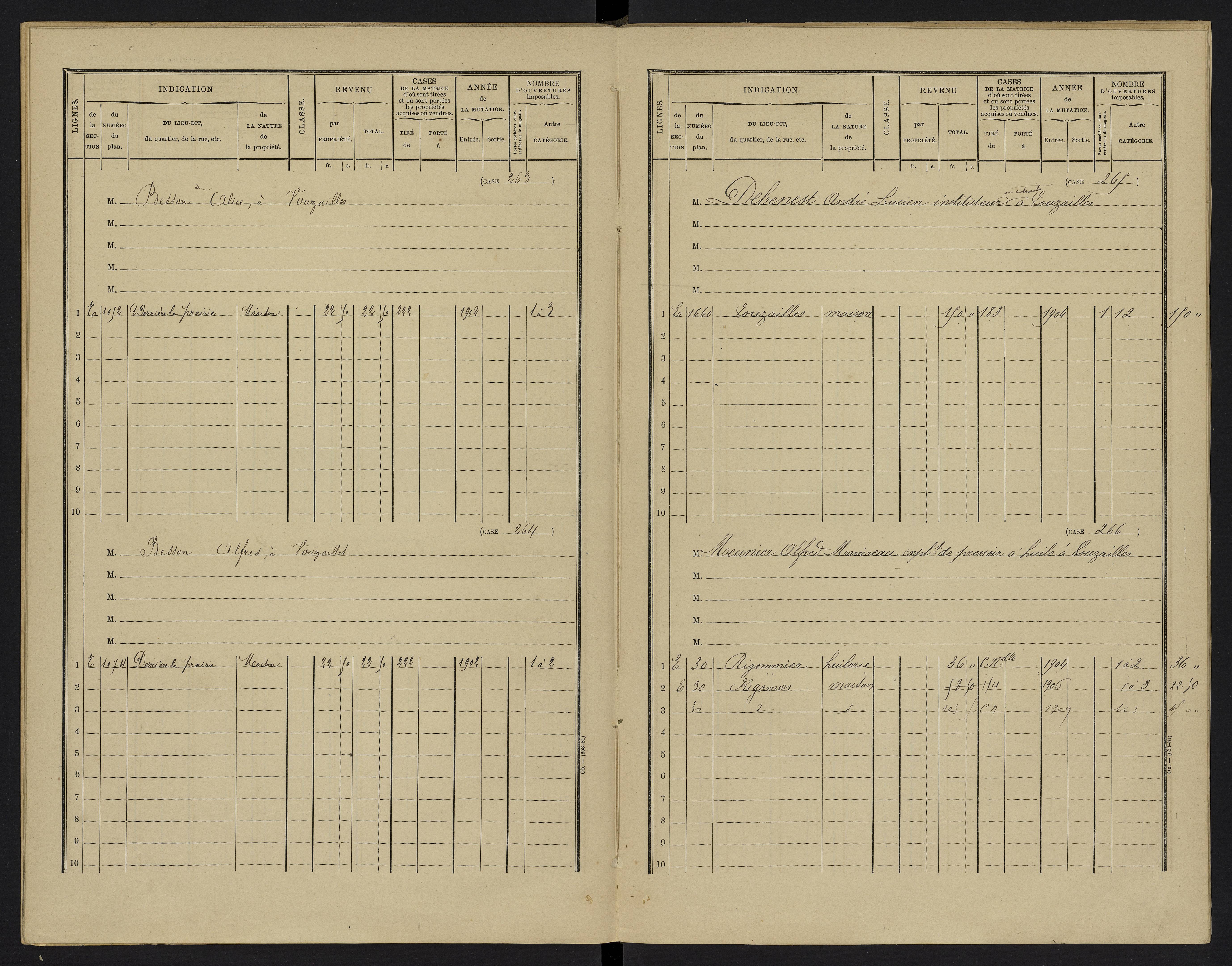 Vouzailles - FRAD086_cadastre Cases 1-279. 