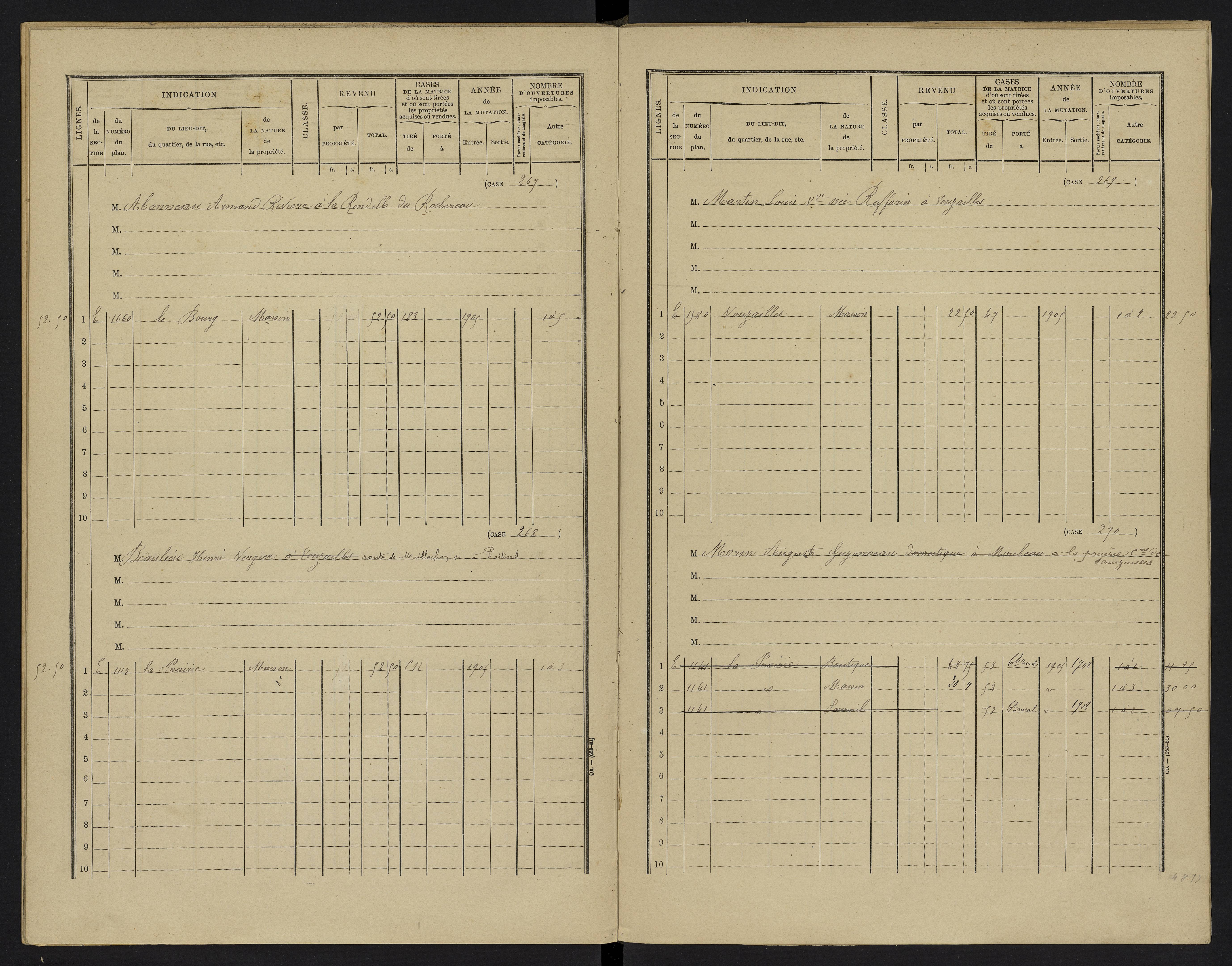 Vouzailles - FRAD086_cadastre Cases 1-279. 