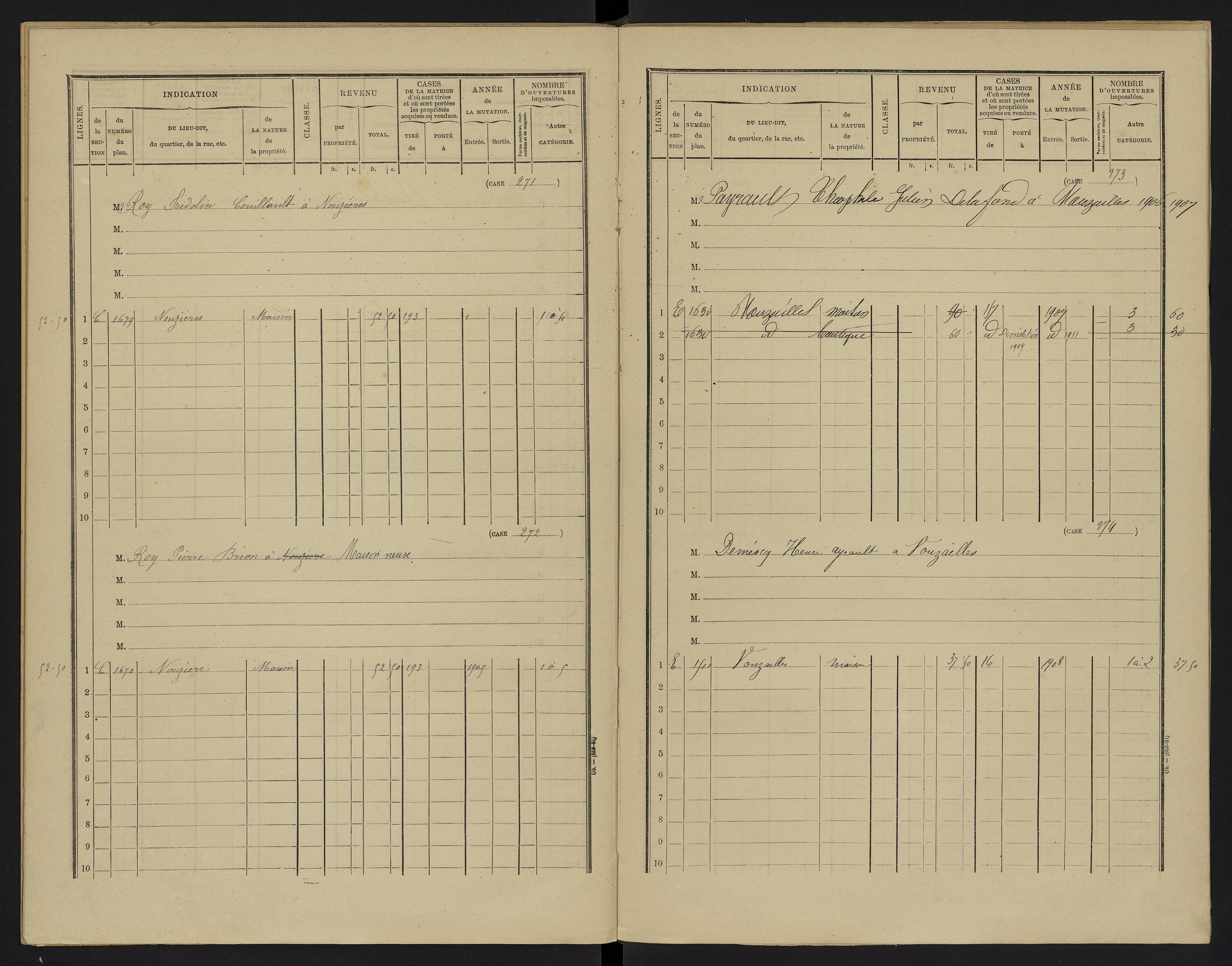 Vouzailles - FRAD086_cadastre Cases 1-279. 