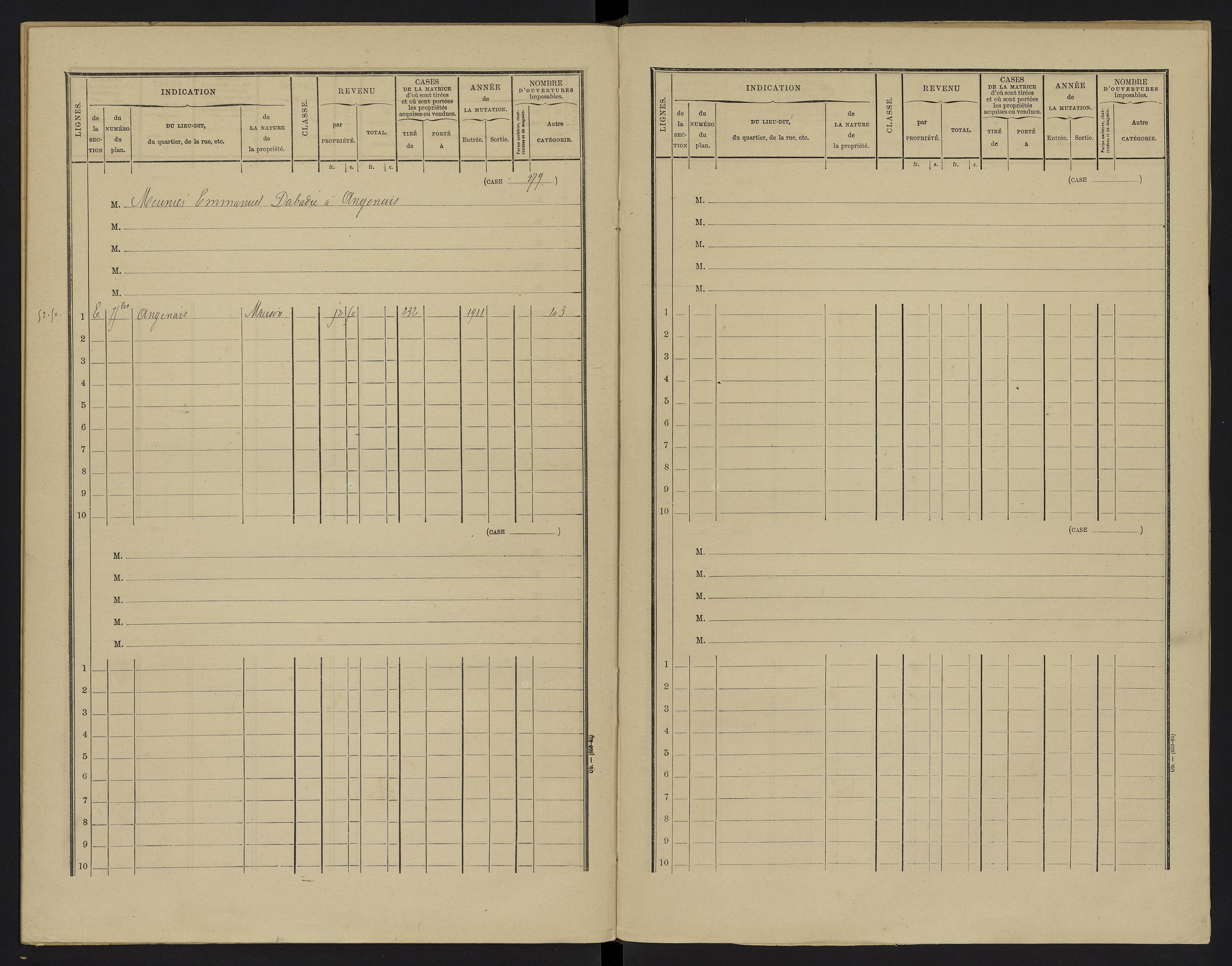 Vouzailles - FRAD086_cadastre Cases 1-279. 