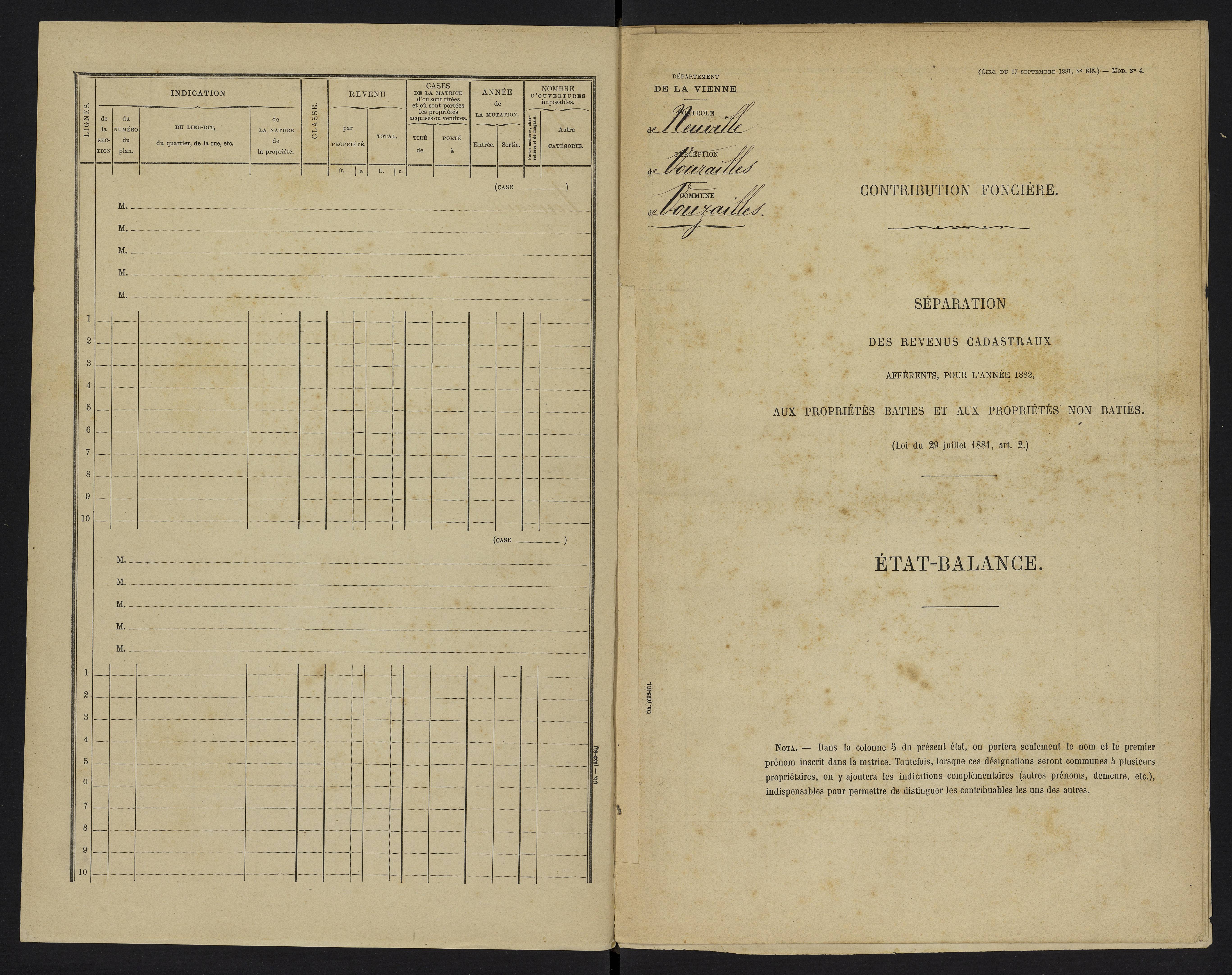 Vouzailles - FRAD086_cadastre Cases 1-279. 
