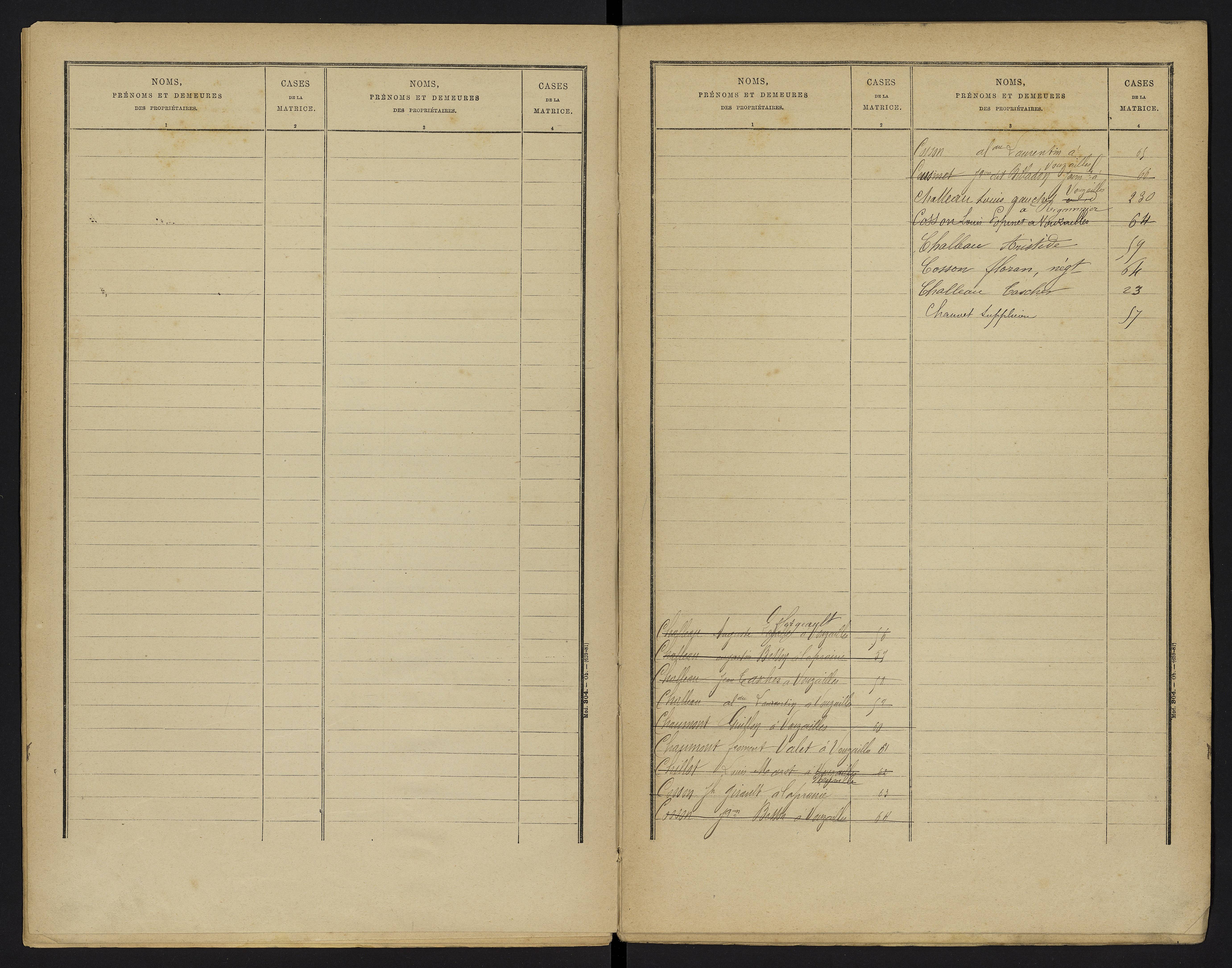 Vouzailles - FRAD086_cadastre Cases 1-279. 