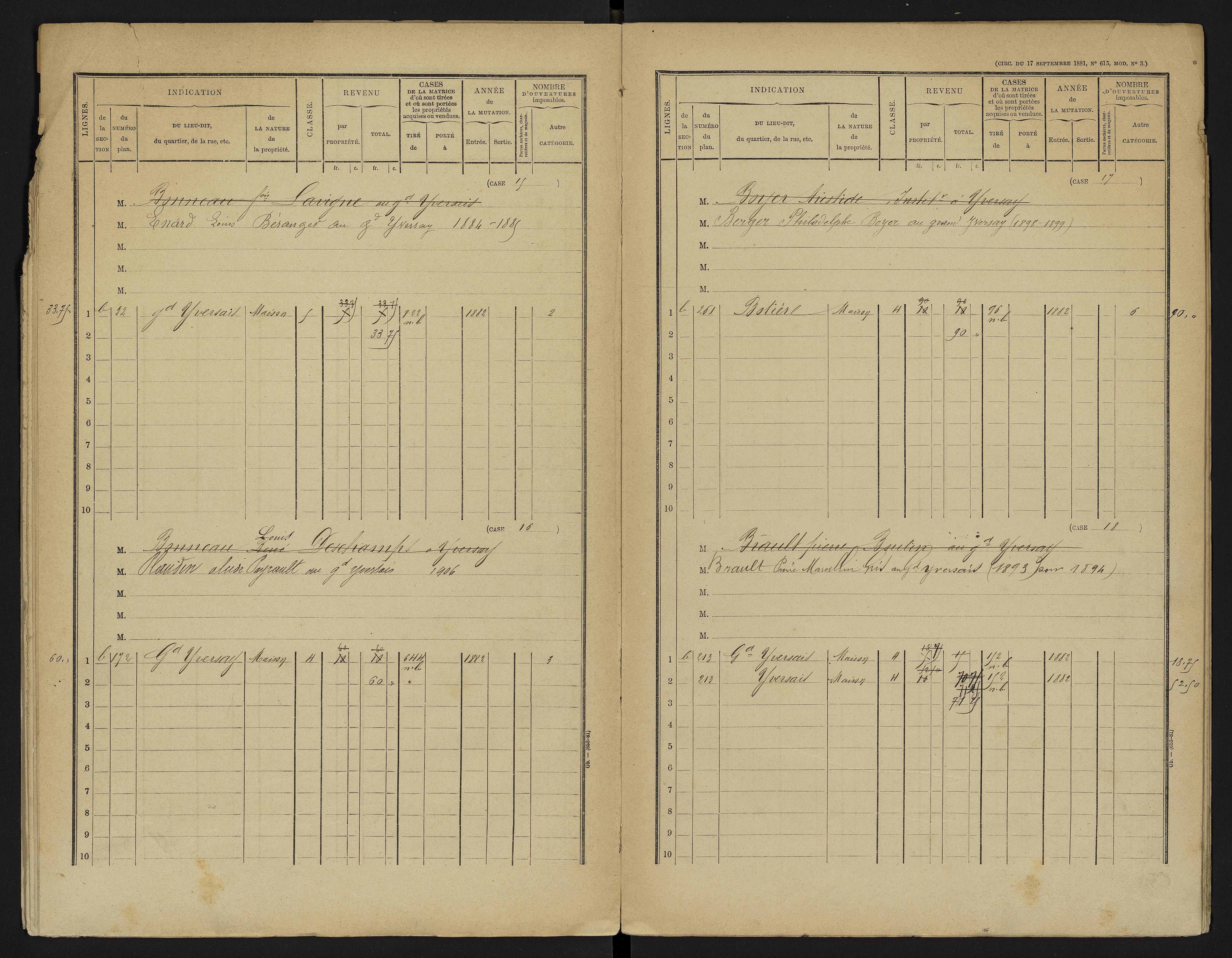 Yversay - FRAD086_cadastre Cases 1-104. 