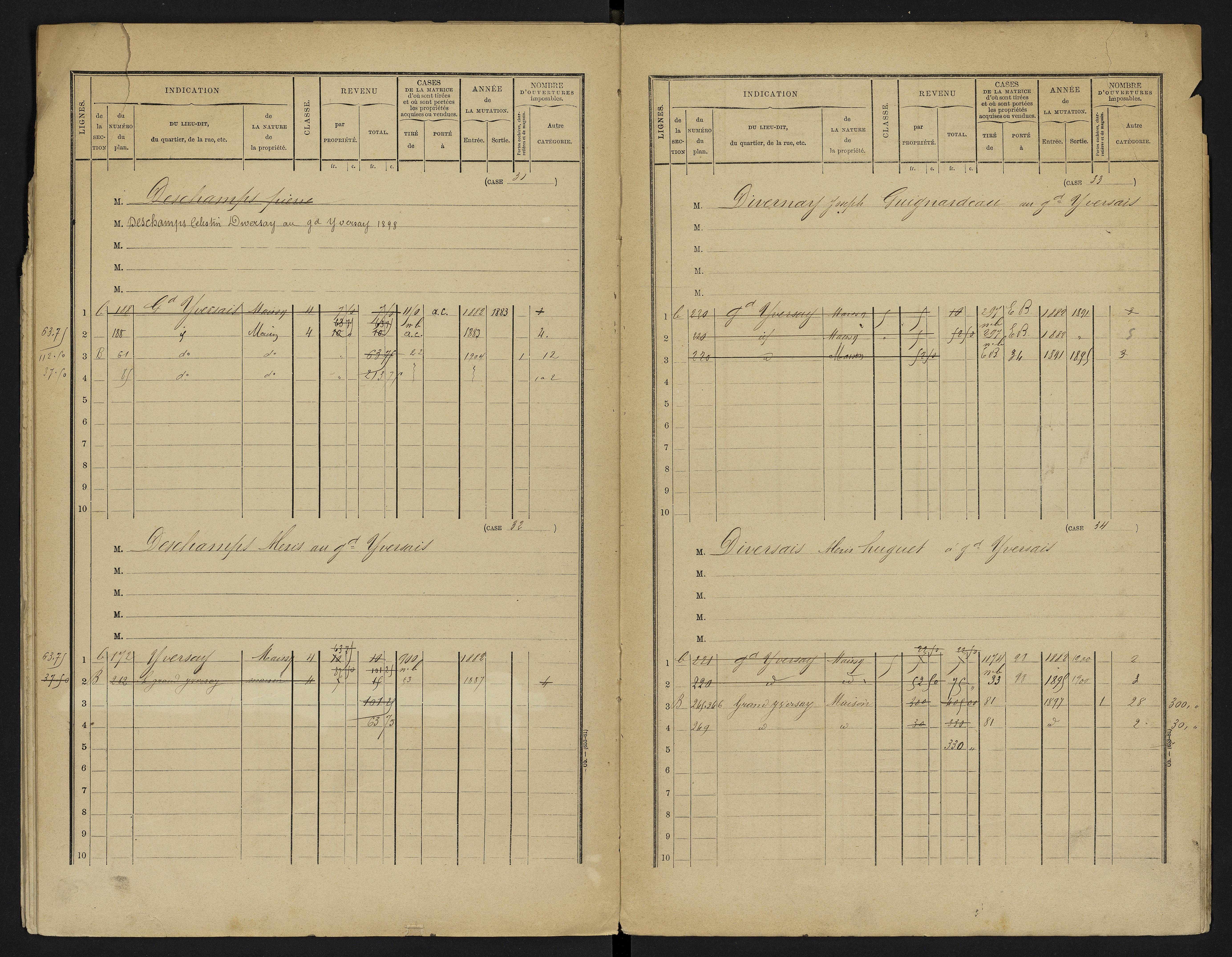 Yversay - FRAD086_cadastre Cases 1-104. 
