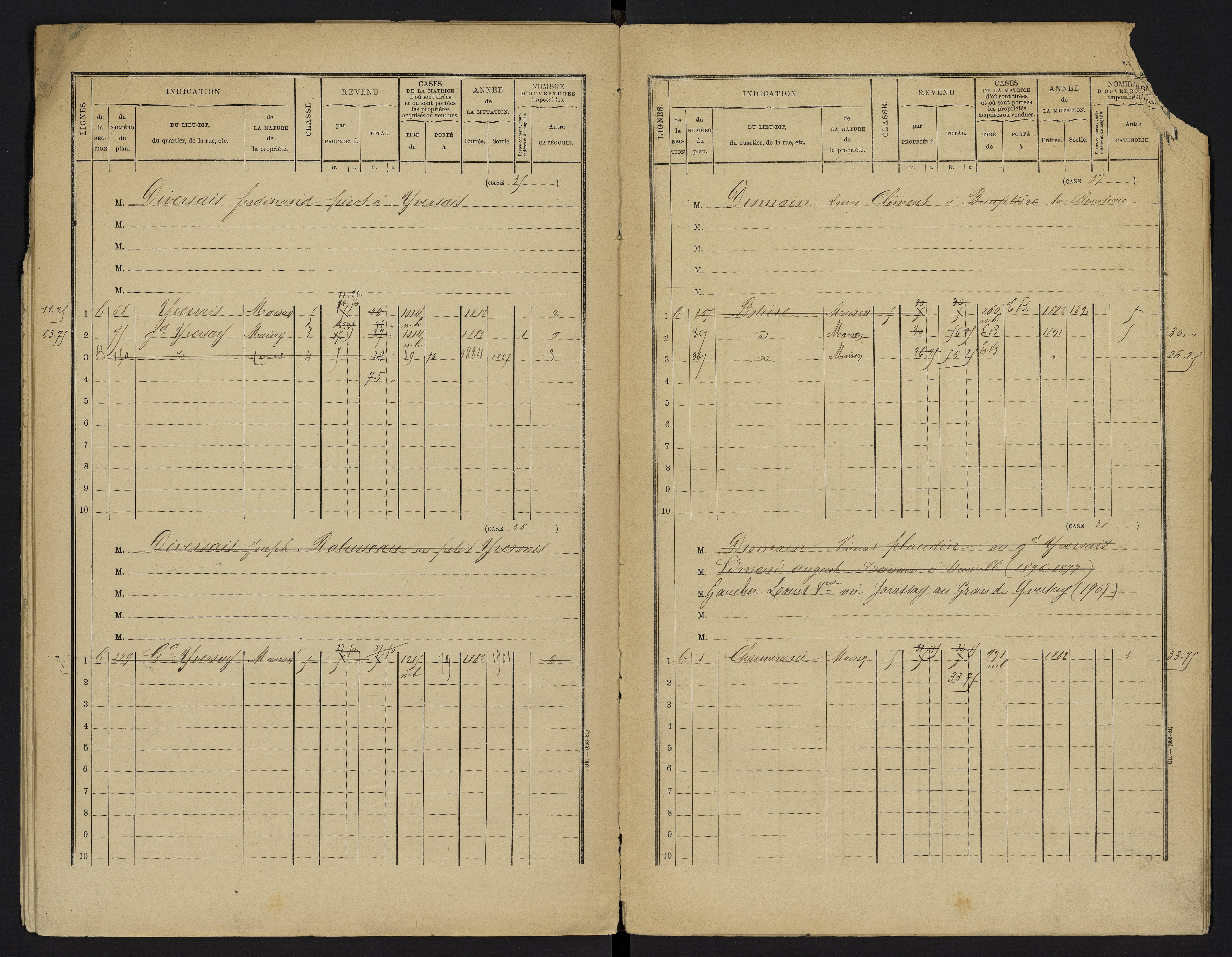 Yversay - FRAD086_cadastre Cases 1-104. 