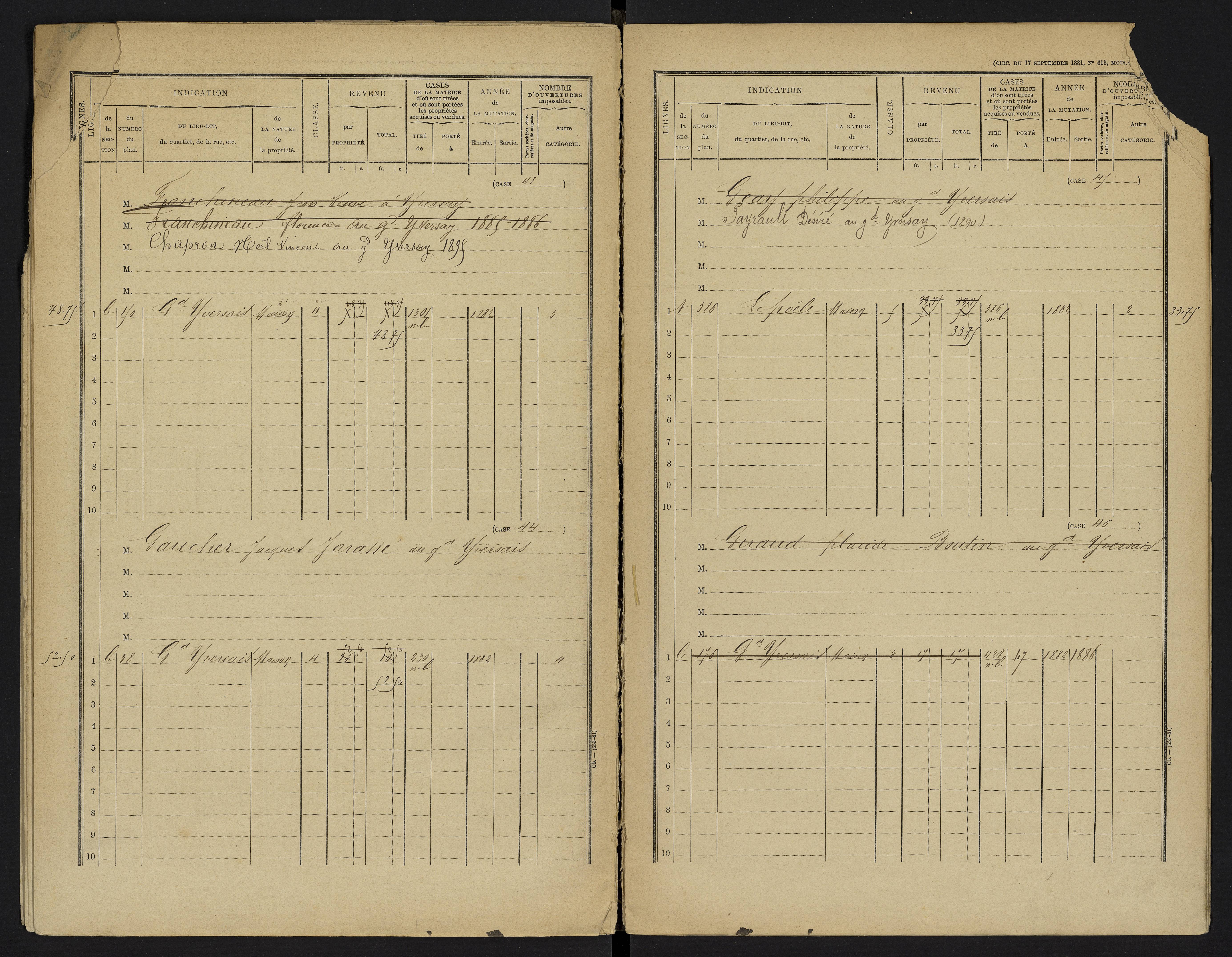 Yversay - FRAD086_cadastre Cases 1-104. 