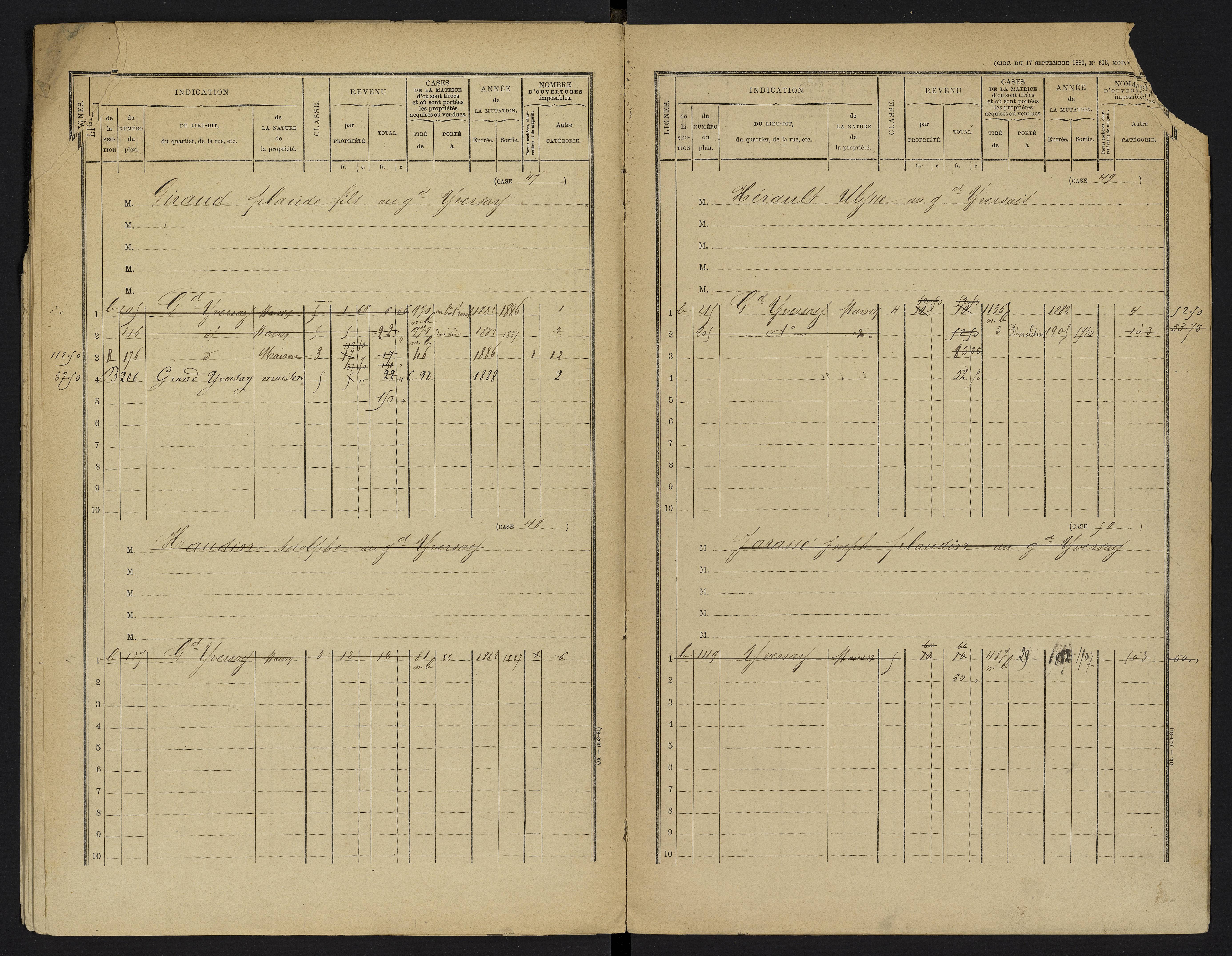 Yversay - FRAD086_cadastre Cases 1-104. 