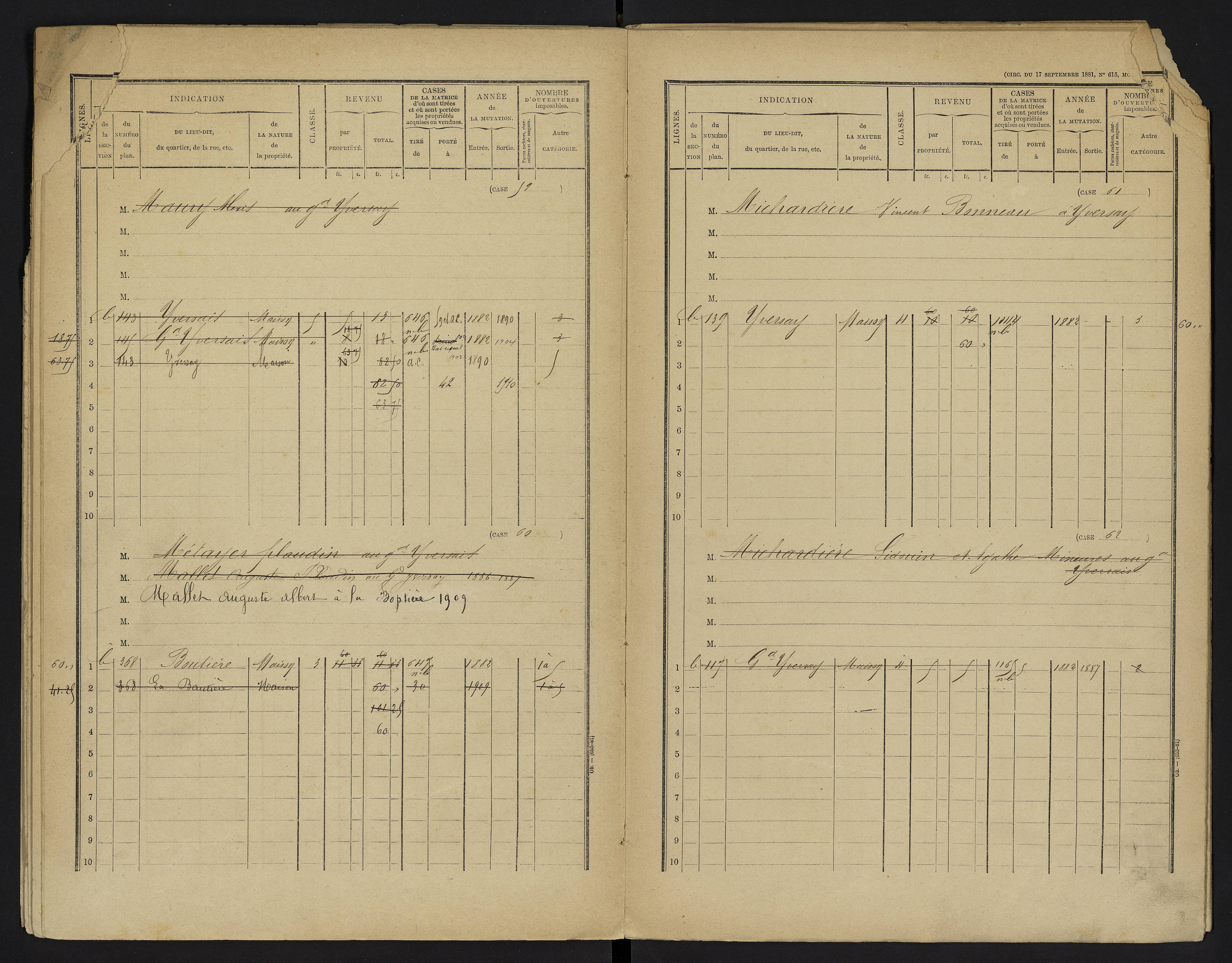 Yversay - FRAD086_cadastre Cases 1-104. 