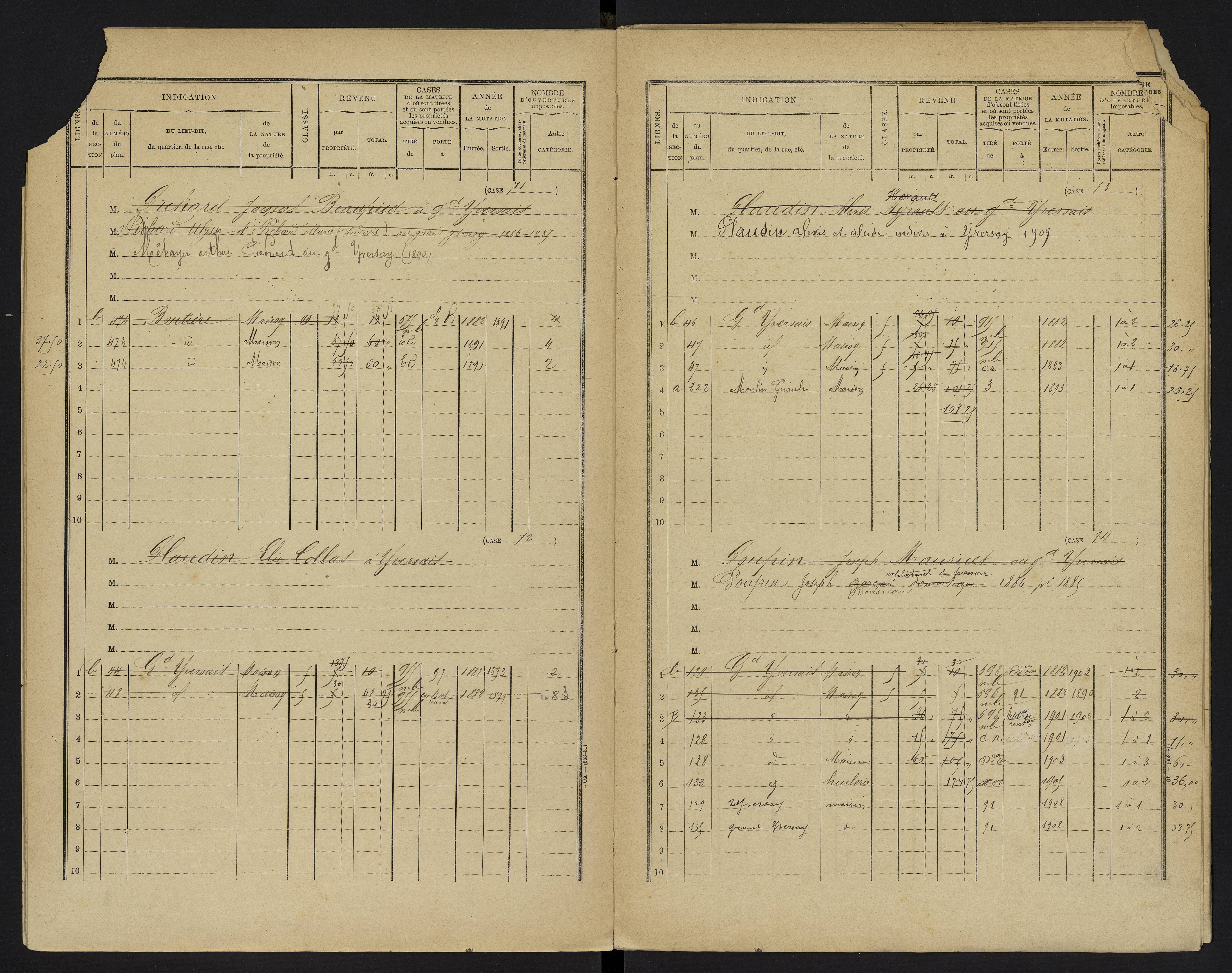 Yversay - FRAD086_cadastre Cases 1-104. 