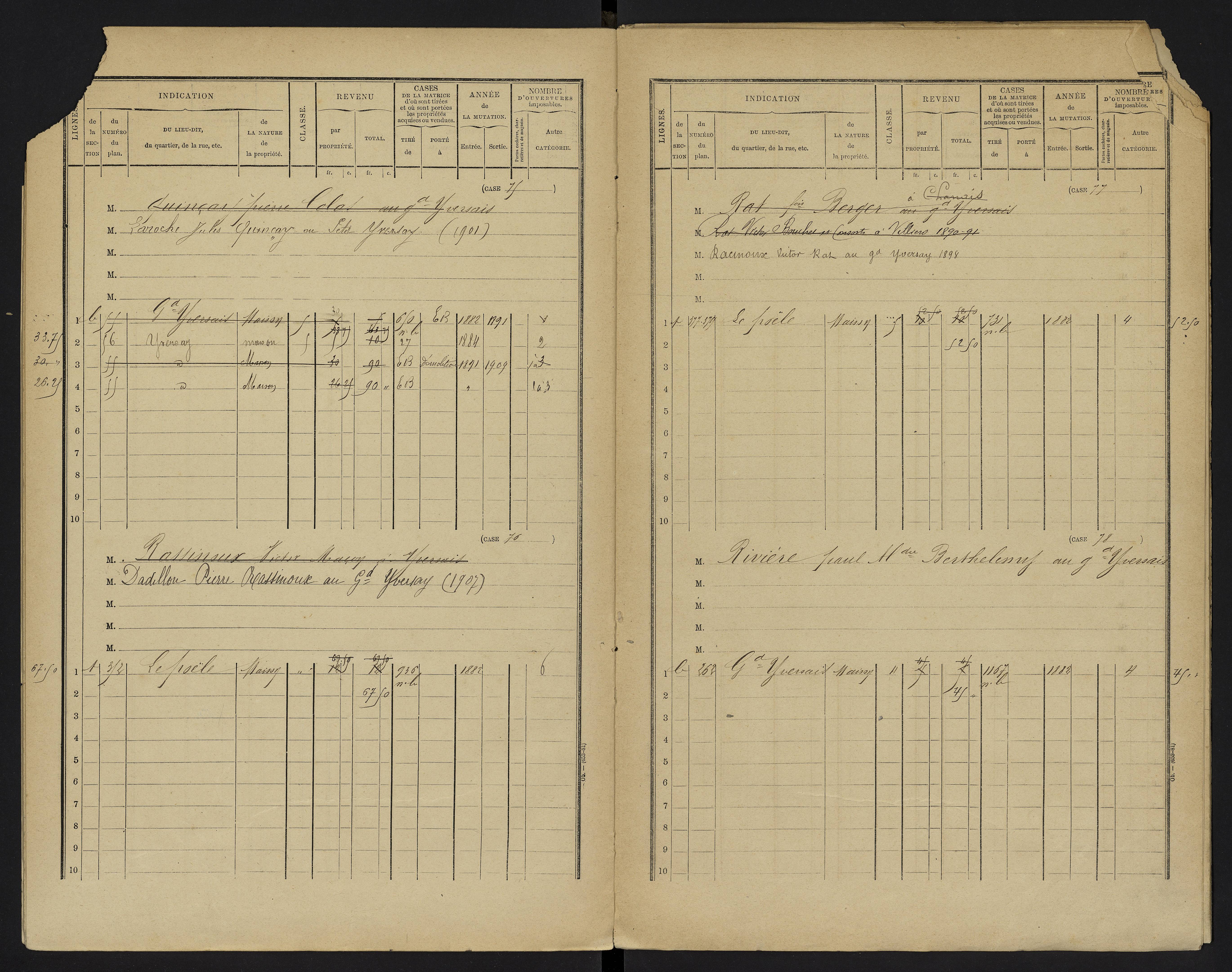 Yversay - FRAD086_cadastre Cases 1-104. 