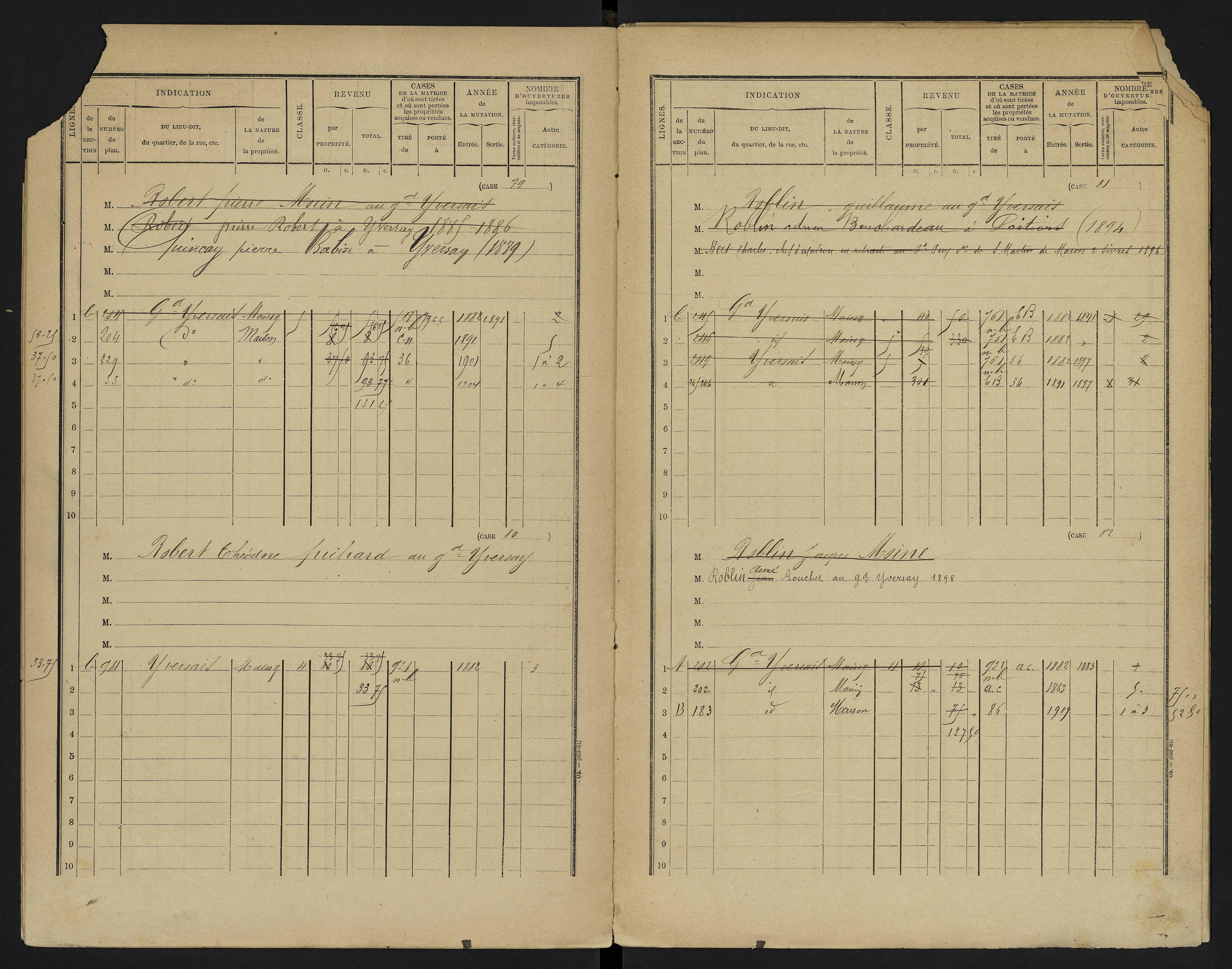 Yversay - FRAD086_cadastre Cases 1-104. 