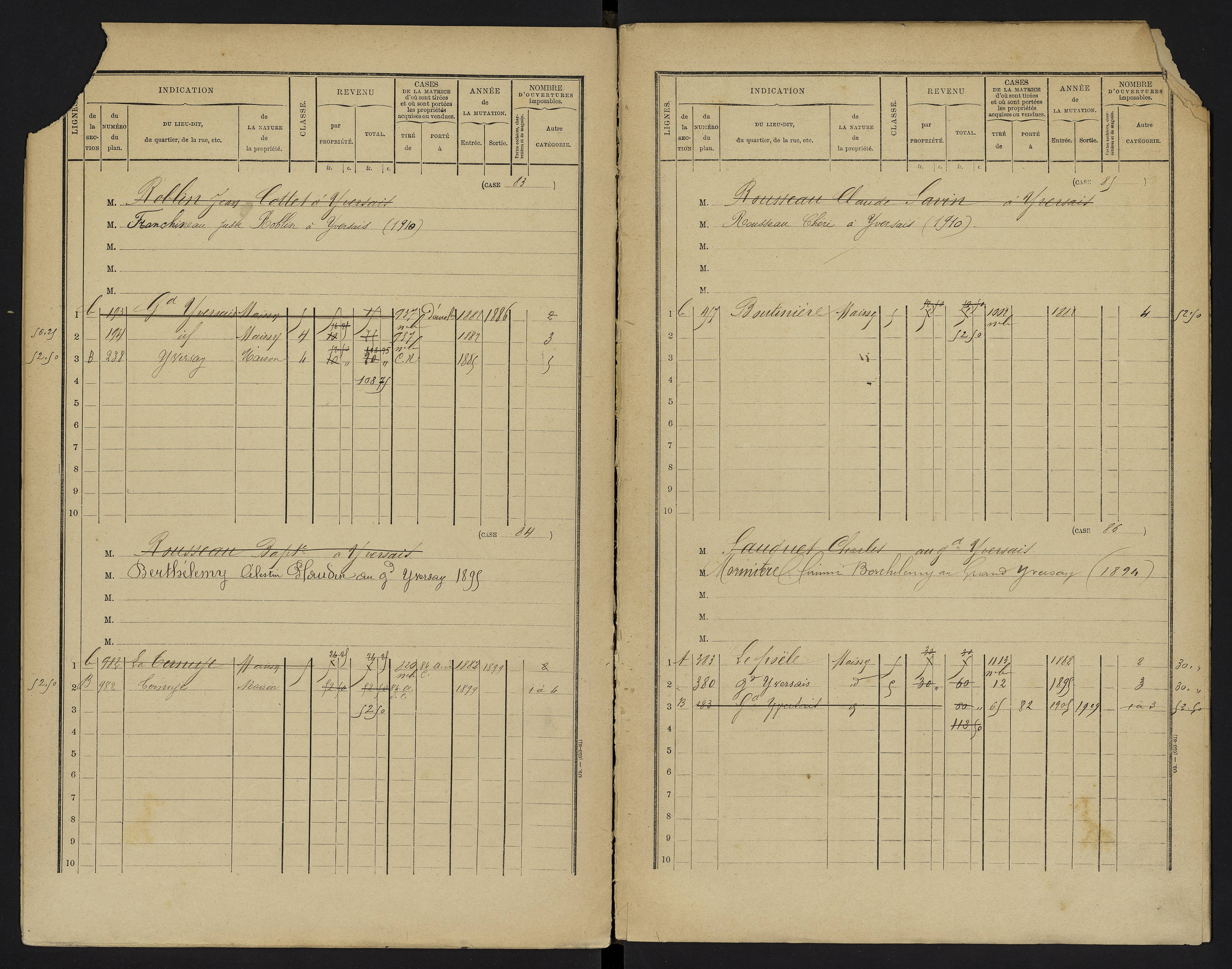 Yversay - FRAD086_cadastre Cases 1-104. 