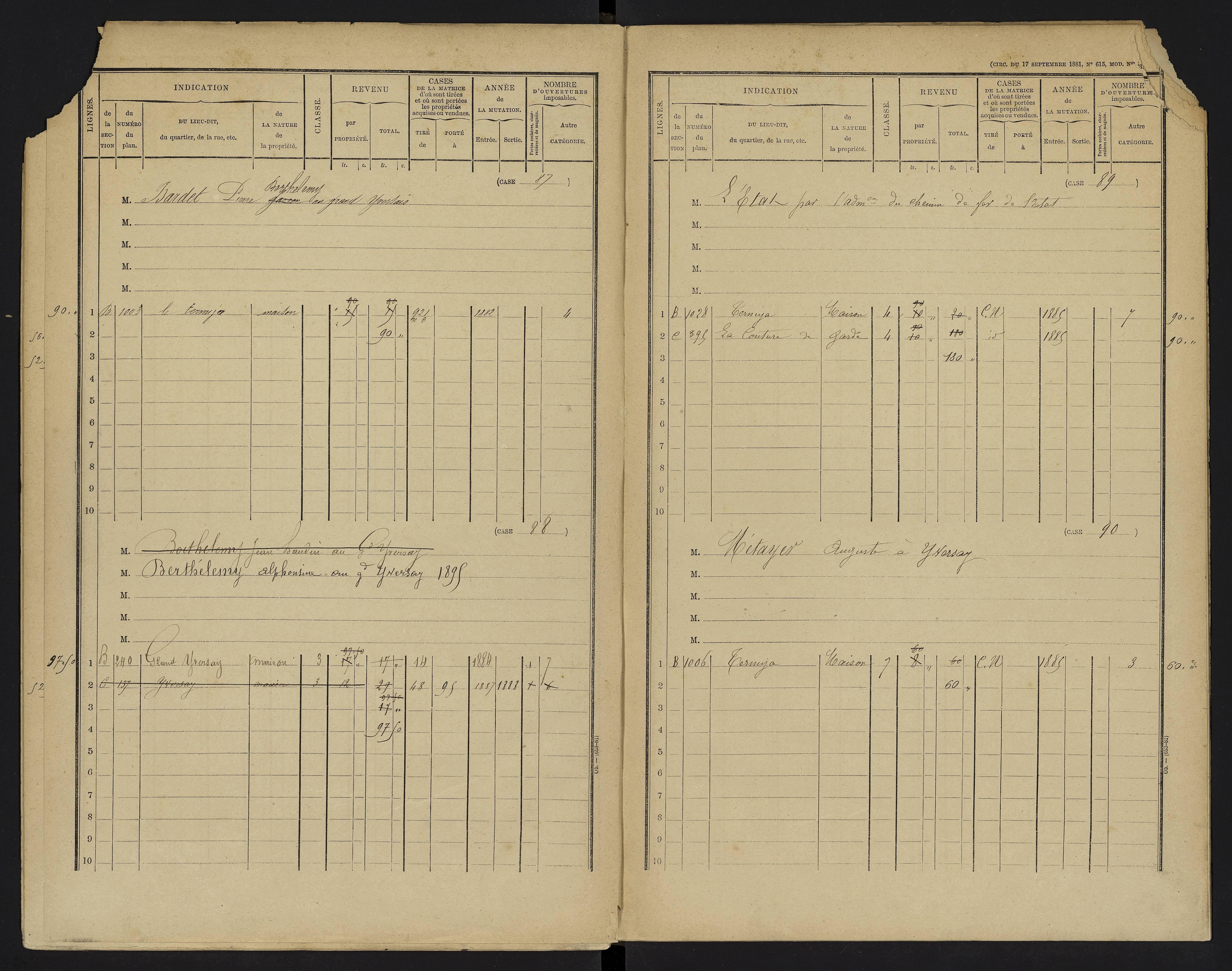 Yversay - FRAD086_cadastre Cases 1-104. 