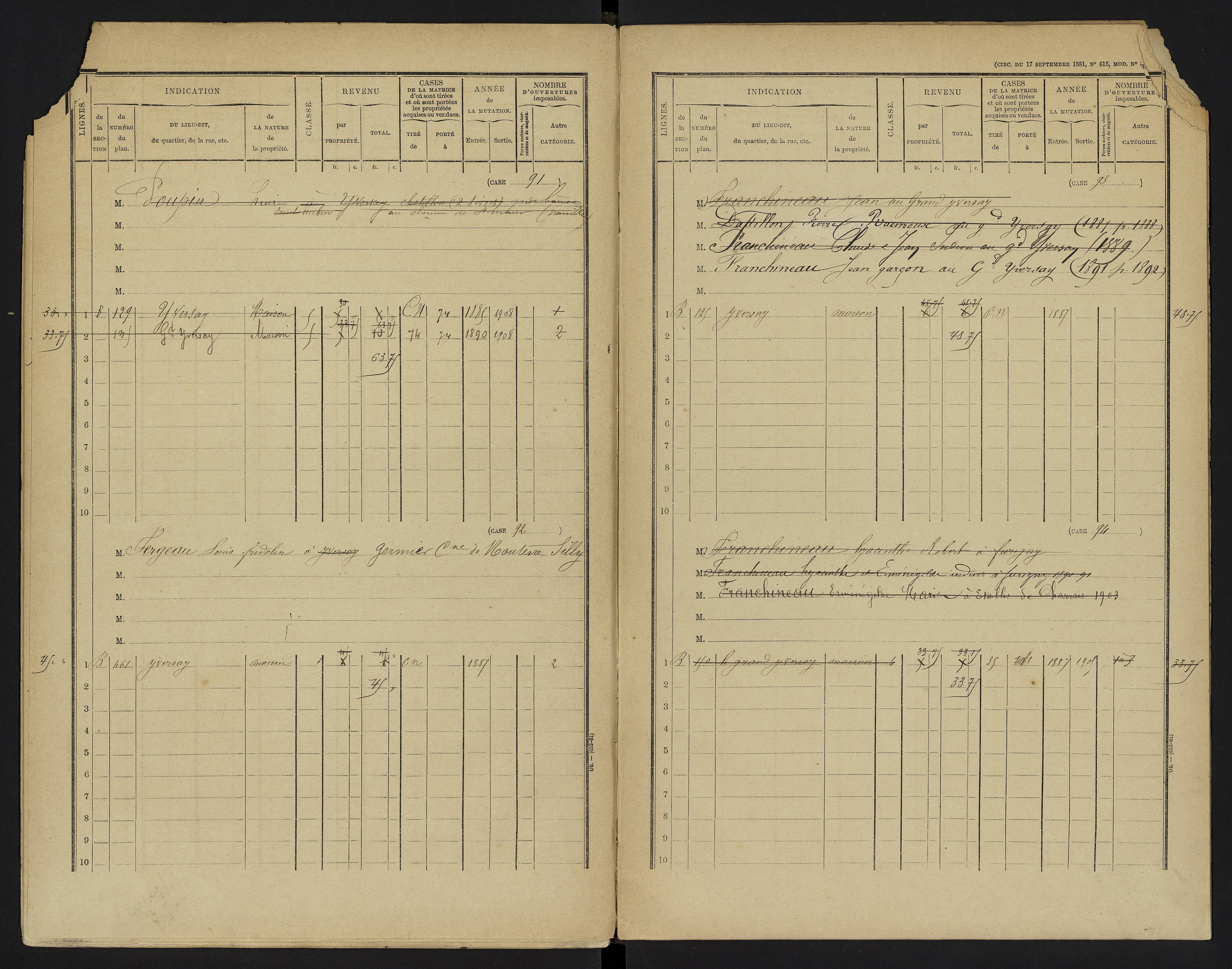 Yversay - FRAD086_cadastre Cases 1-104. 