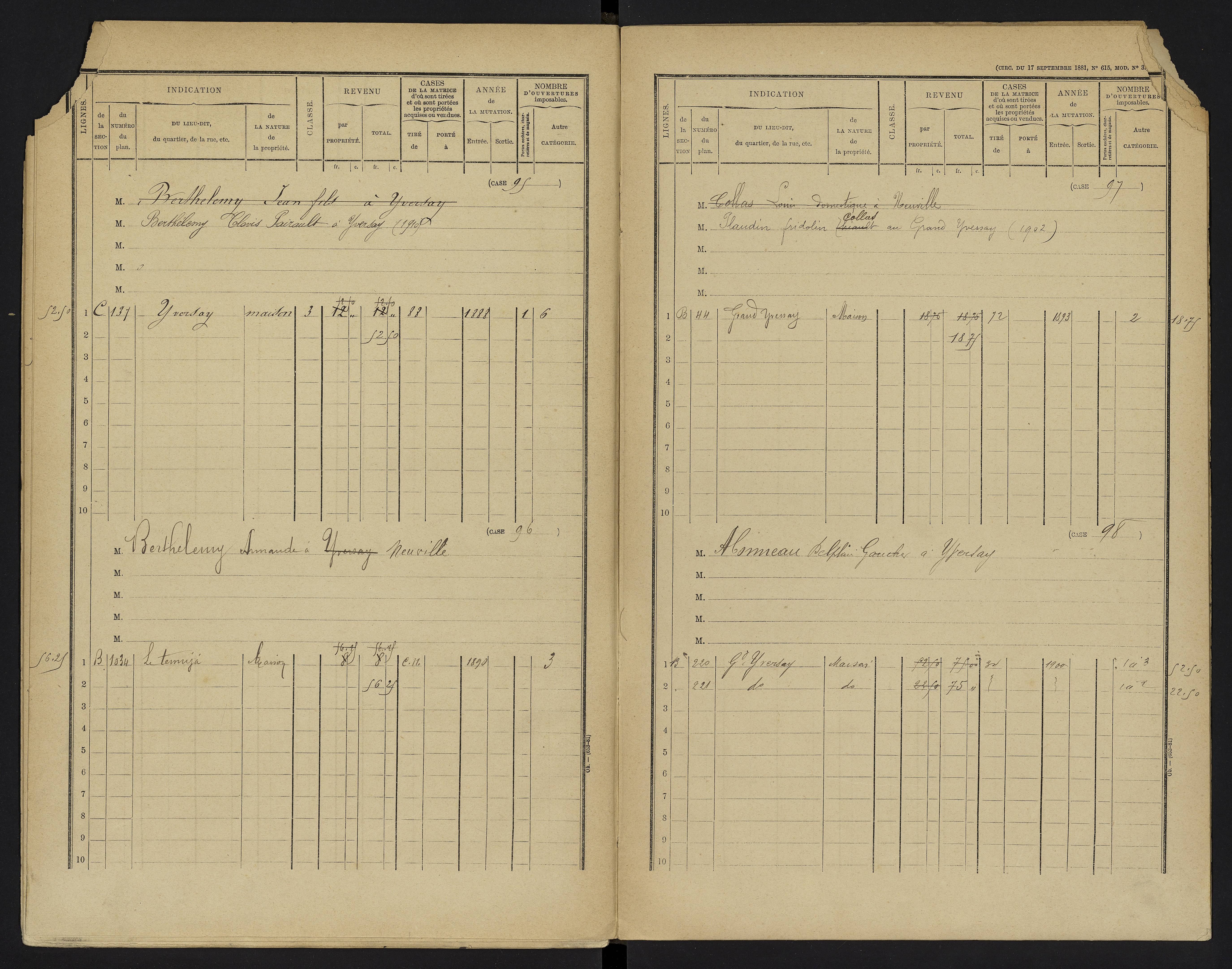 Yversay - FRAD086_cadastre Cases 1-104. 