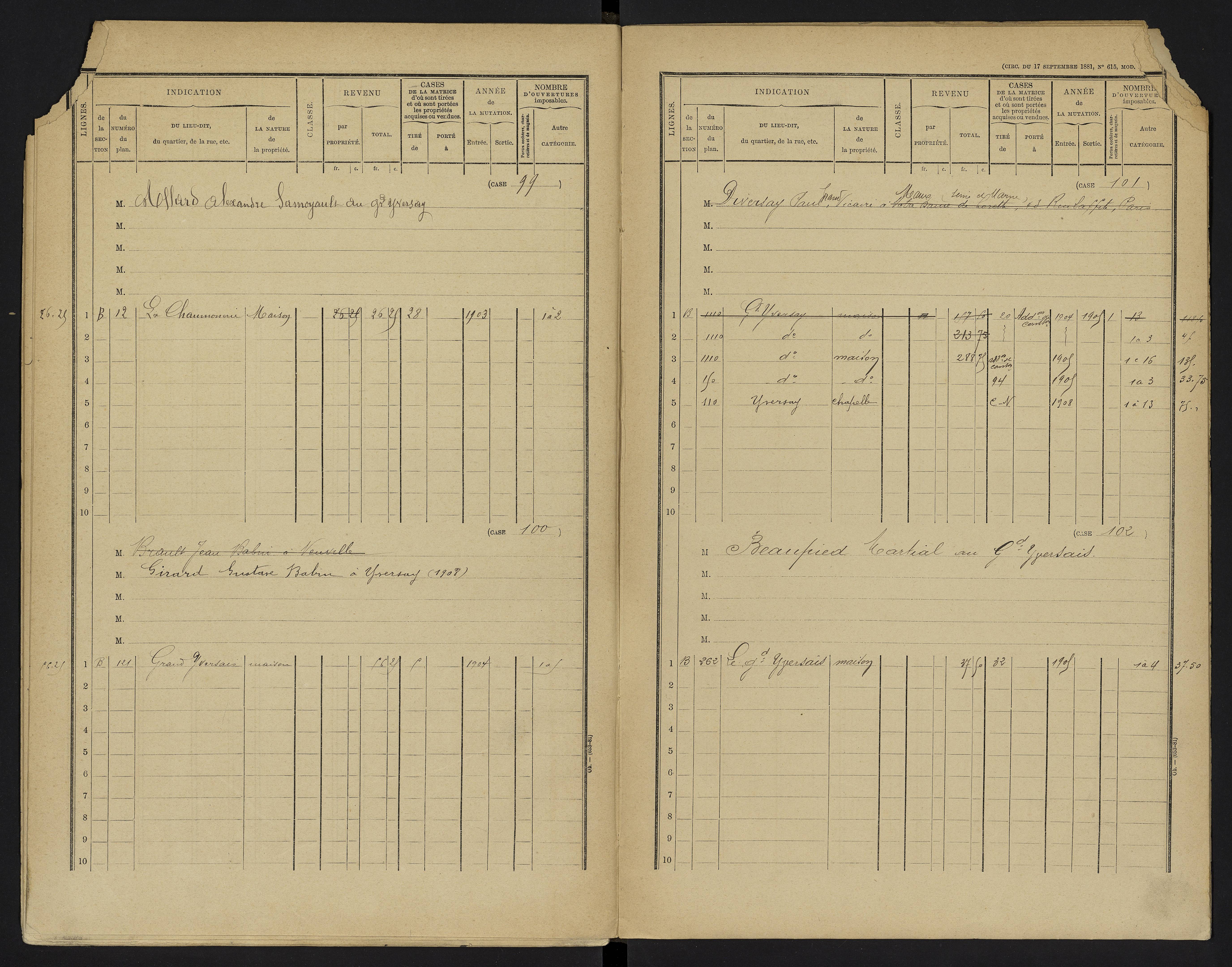 Yversay - FRAD086_cadastre Cases 1-104. 
