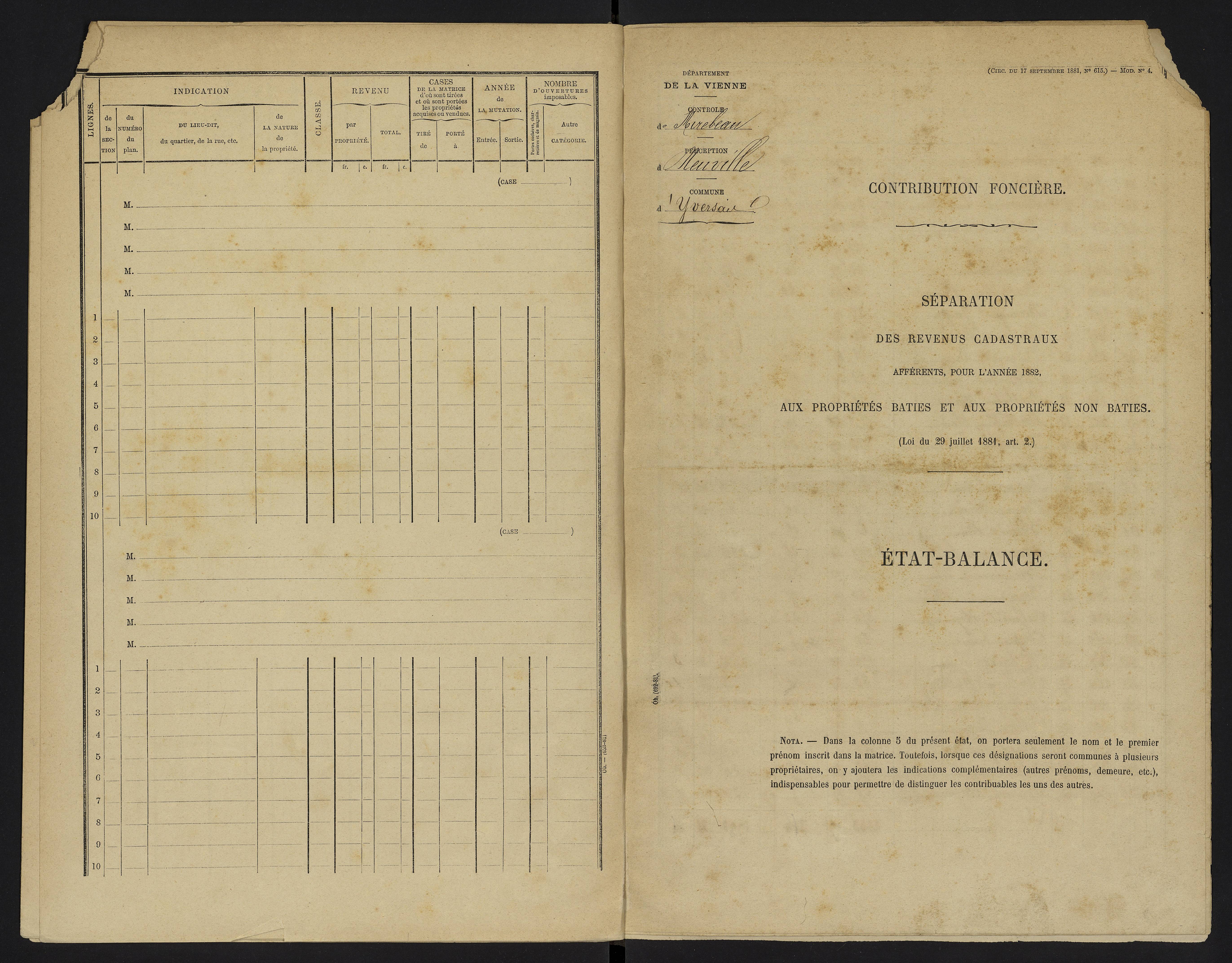 Yversay - FRAD086_cadastre Cases 1-104. 