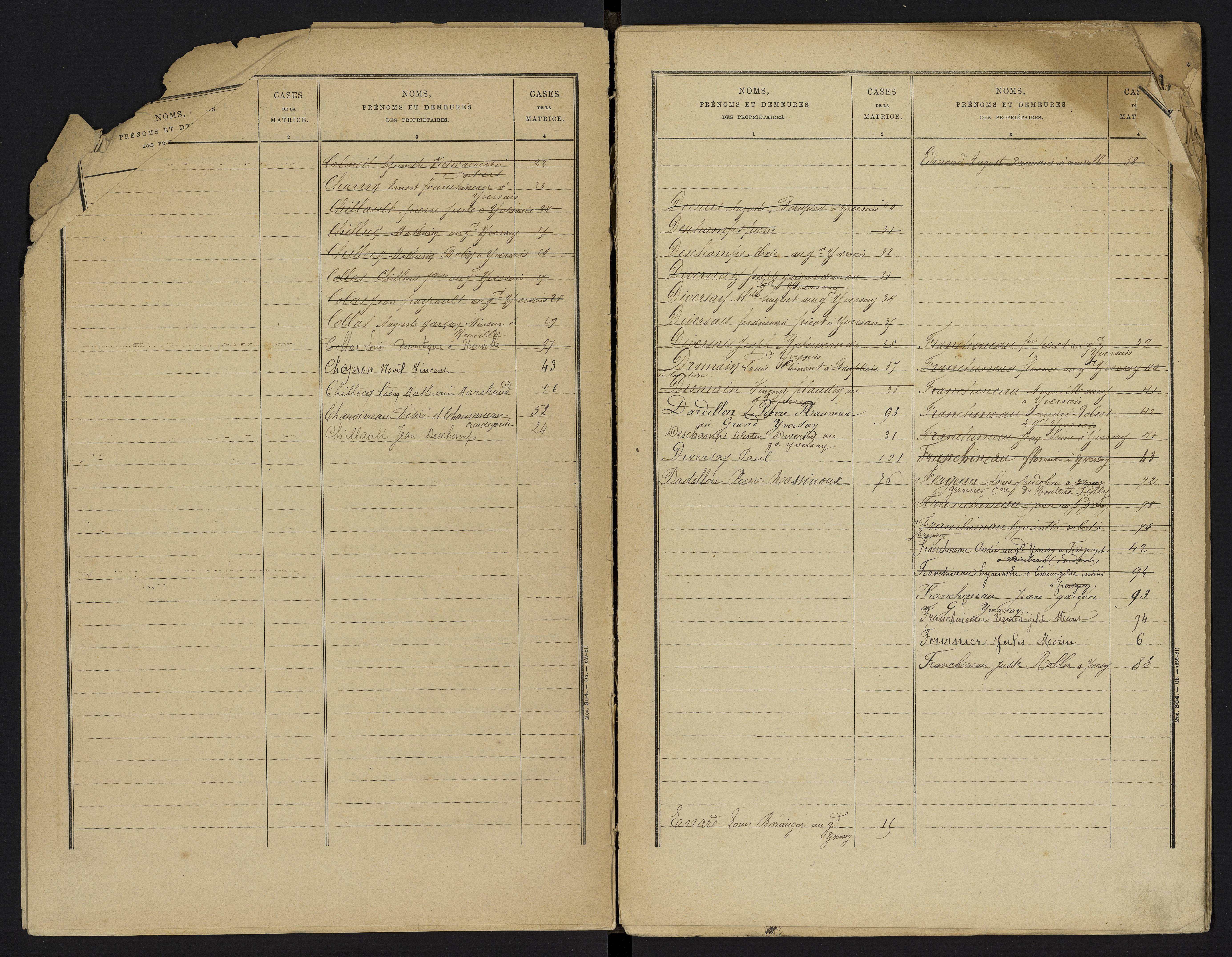 Yversay - FRAD086_cadastre Cases 1-104. 