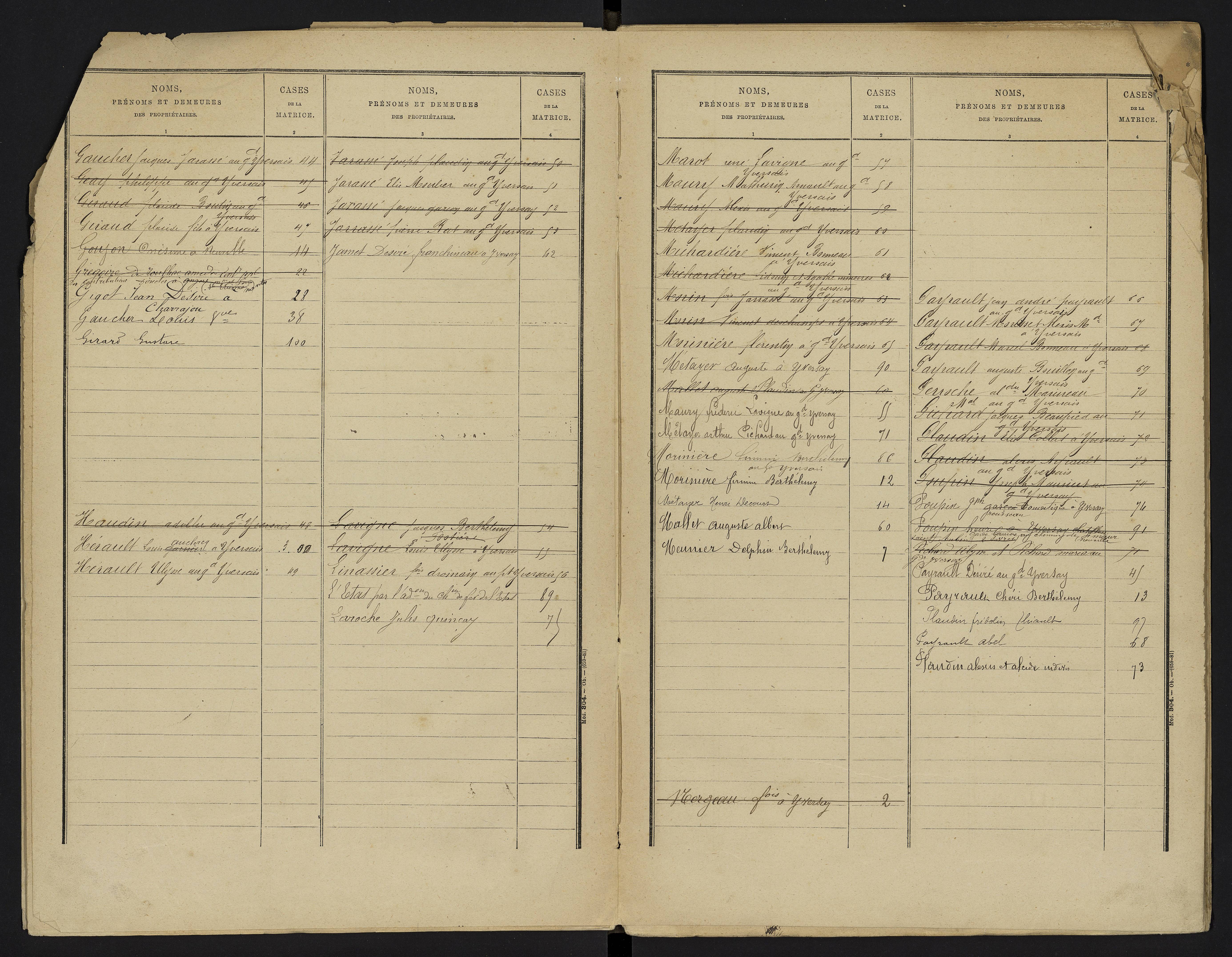 Yversay - FRAD086_cadastre Cases 1-104. 