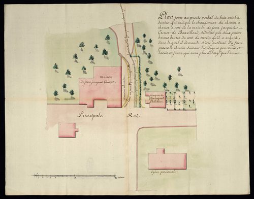 Etablissement et entretien de chemins à Anjoutey, Argiésans, Banvillars, Bavilliers, Buc, Bourogne, Fontaine, Grandvillars, Morvillars, Rougegoutte : requêtes, ordonnances, plans, marchés, correspondance.
