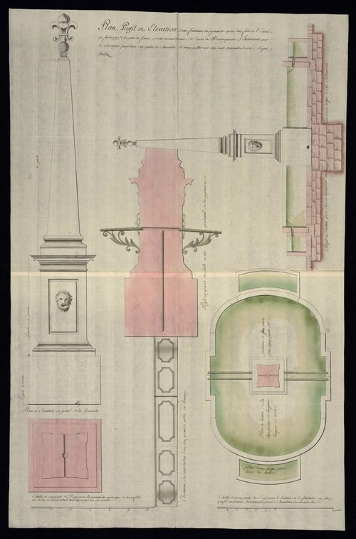 Belfort. - Construction, réparation de la maison commune : devis, marché, plans, procès-verbaux du bureau du district, correspondance (1780-1789). Construction d'une boucherie (1724). Rempiètement de la maison seigneuriale et des halles : cahier des charg