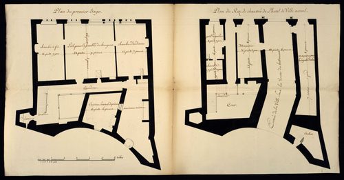 Belfort. - Construction, réparation de la maison commune : devis, marché, plans, procès-verbaux du bureau du district, correspondance (1780-1789). Construction d'une boucherie (1724). Rempiètement de la maison seigneuriale et des halles : cahier des charg