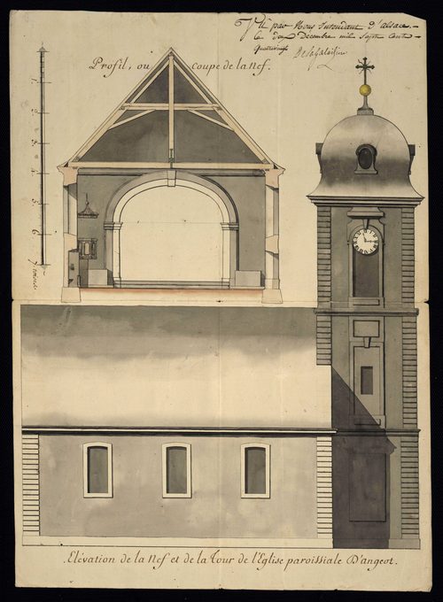 Angeot (avec 4 plans, 1774-1782), Anjoutey (1772-1776), Auxelles-Bas (1756, 1785), Chaux (avec 3 plans, 1767), Chèvremont (1787-1789), Courcelles (1776-1777), Courtelevant (1774-1776), Cunelière (1771), Essert (1780), Etueffont-Haut (1780-1788).