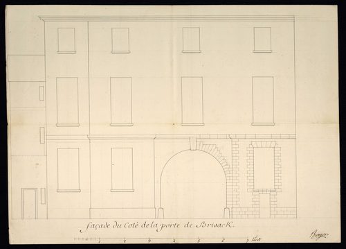 Belfort. - Construction, réparation de la maison commune : devis, marché, plans, procès-verbaux du bureau du district, correspondance (1780-1789). Construction d'une boucherie (1724). Rempiètement de la maison seigneuriale et des halles : cahier des charg