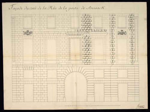 Belfort. - Construction, réparation de la maison commune : devis, marché, plans, procès-verbaux du bureau du district, correspondance (1780-1789). Construction d'une boucherie (1724). Rempiètement de la maison seigneuriale et des halles : cahier des charg