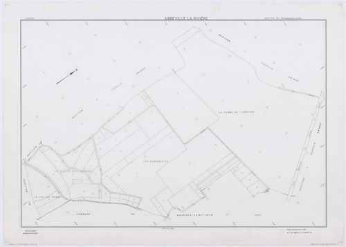ABBEVILLE-LA-RIVIERE, plans minutes de conservation : tableau d'assemblage,1955, Ech. 1/10000 ; plans des sections A, B, C, D, E, F, G, H, I, J, 1955, Ech. 1/2000, sections ZB, ZC, 1998, Ech. 1/2000, sections ZE, ZH, 1999, Ech. 1/2000. Polyester. N et B. 