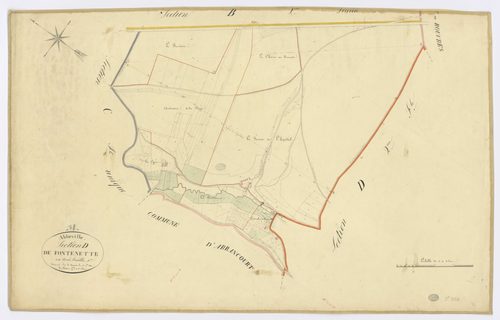 ABBEVILLE-LA-RIVIERE. - Section D - Fontenette, 1, ech. 1/2500, coul., aquarelle, papier, 64x101 (1831). 