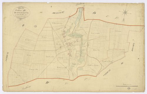 ABBEVILLE-LA-RIVIERE. - Section D - Fontenette, 2, ech. 1/2500, coul., aquarelle, papier, 67x105 (1831). 