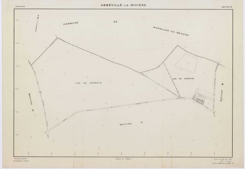 ABBEVILLE-LA-RIVIERE, plans minutes de conservation : tableau d'assemblage,1955, Ech. 1/10000 ; plans des sections A, B, C, D, E, F, G, H, I, J, 1955, Ech. 1/2000, sections ZB, ZC, 1998, Ech. 1/2000, sections ZE, ZH, 1999, Ech. 1/2000. Polyester. N et B. 