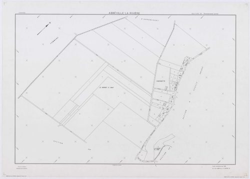 ABBEVILLE-LA-RIVIERE, plans minutes de conservation : tableau d'assemblage,1955, Ech. 1/10000 ; plans des sections A, B, C, D, E, F, G, H, I, J, 1955, Ech. 1/2000, sections ZB, ZC, 1998, Ech. 1/2000, sections ZE, ZH, 1999, Ech. 1/2000. Polyester. N et B. 