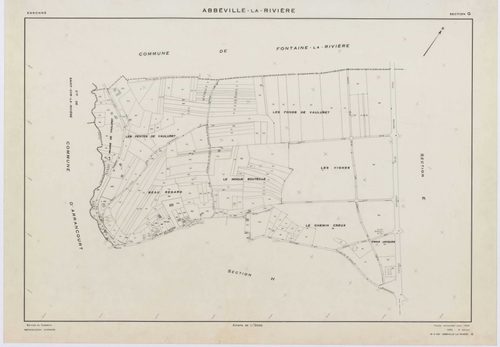 ABBEVILLE-LA-RIVIERE, plans minutes de conservation : tableau d'assemblage,1955, Ech. 1/10000 ; plans des sections A, B, C, D, E, F, G, H, I, J, 1955, Ech. 1/2000, sections ZB, ZC, 1998, Ech. 1/2000, sections ZE, ZH, 1999, Ech. 1/2000. Polyester. N et B. 