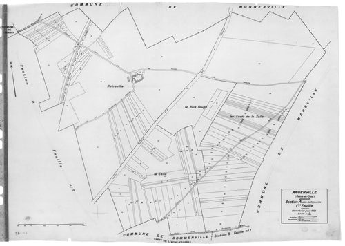 ANGERVILLE.- Cadastre révisé pour 1936 : plan du tableau d'assemblage , plans de la section A Rétréville 1ère feuille , idem 2ème feuille, section B La Ville 1ère feuille , section B le Village 2ème feuille, section C Le Noyer Saint Lubin 1ère feuille, id