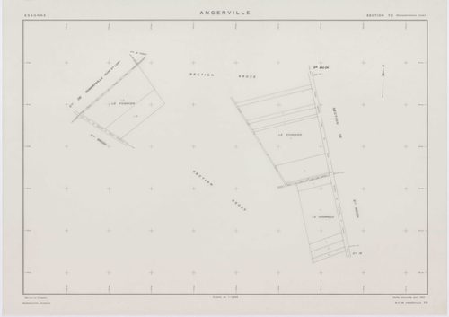 ANGERVILLE, plans minutes de conservation : tableau d'assemblage,1974, Ech. 1/10000 ; plans des sections B, D, F, 1936, Ech. 1/1250, section C, 1936, Ech. 1/2500, section 950B, 1939, Ech. 1/1000, sections 950ZD, 950ZE, 950ZH, 1958, Ech. 1/2000, sections Z